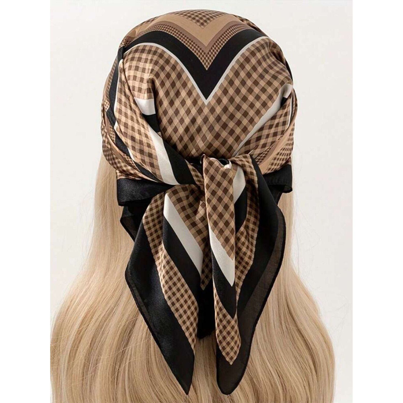 Other ✨New Elegant Bandana Geometric Scarf Silky Satin Black and B Size ONE SIZE - 3 Thumbnail