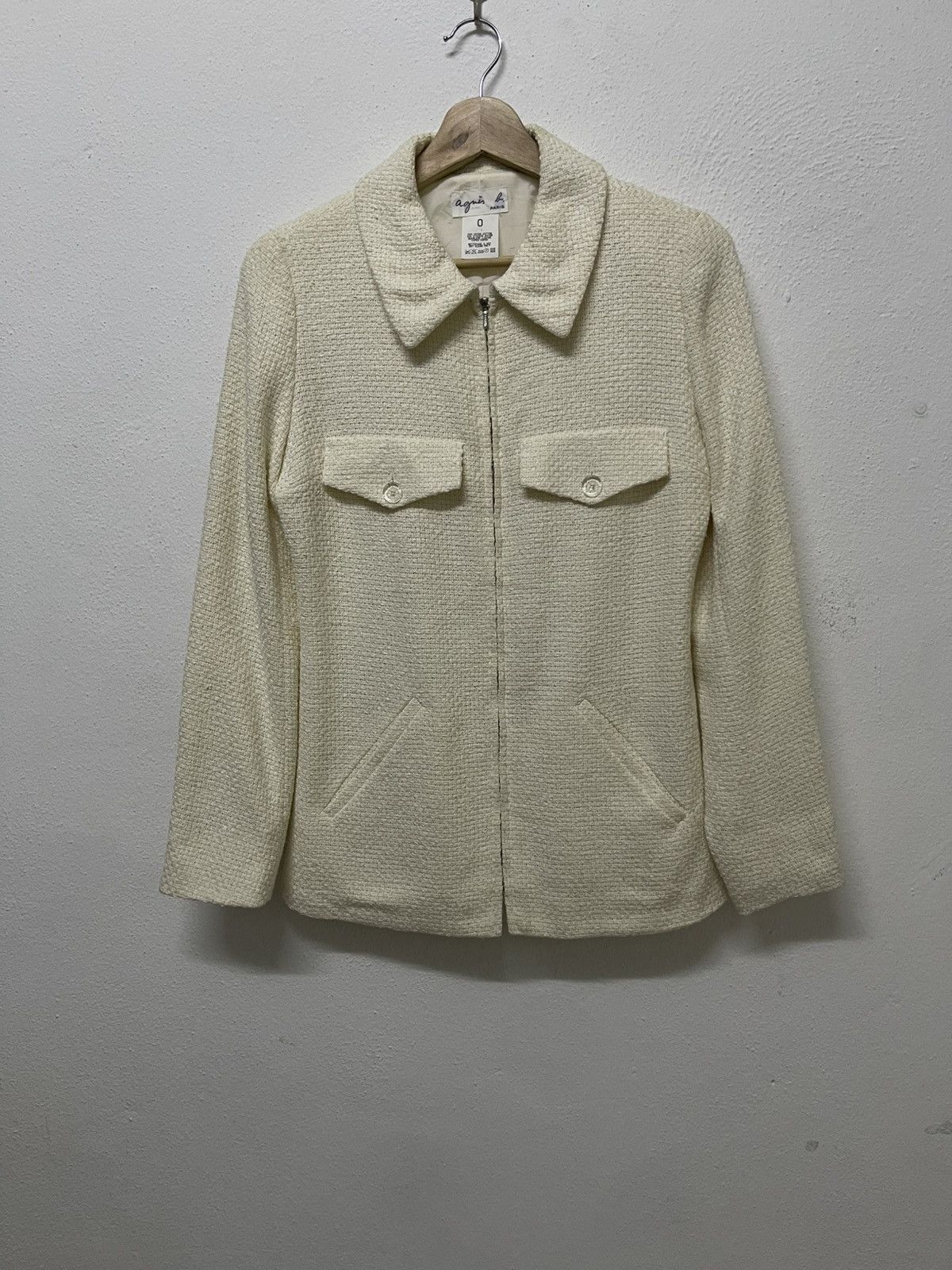 agnes b. 1990s AGNES B OFF-WHITE TEXTURED ZIPPER JACKET Size XS / US 0-2 / IT 36-38 - 1 Thumbnail