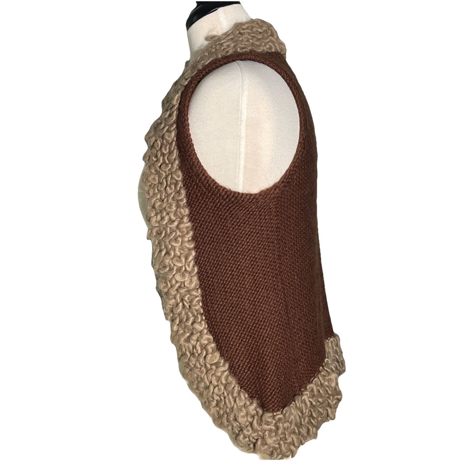 Zara TRF Zara Sherpa / Wool Vest Knitted Brown and Tan Medium Size XS / US 0-2 / IT 36-38 - 2 Thumbnail