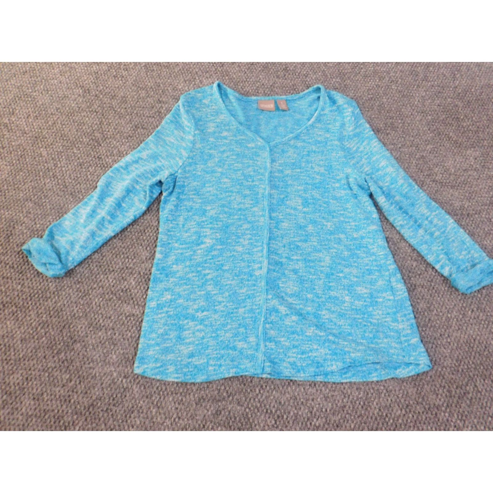Vintage Chico's Sweater Pullover Knit V-Neck Blue 1 Polyester Rayon Spandex Stretch Regular Women Fashion Modern Winter Long Sleeve Chunky-Knit Size XS / US 0-2 / IT 36-38 - 2 Thumbnail