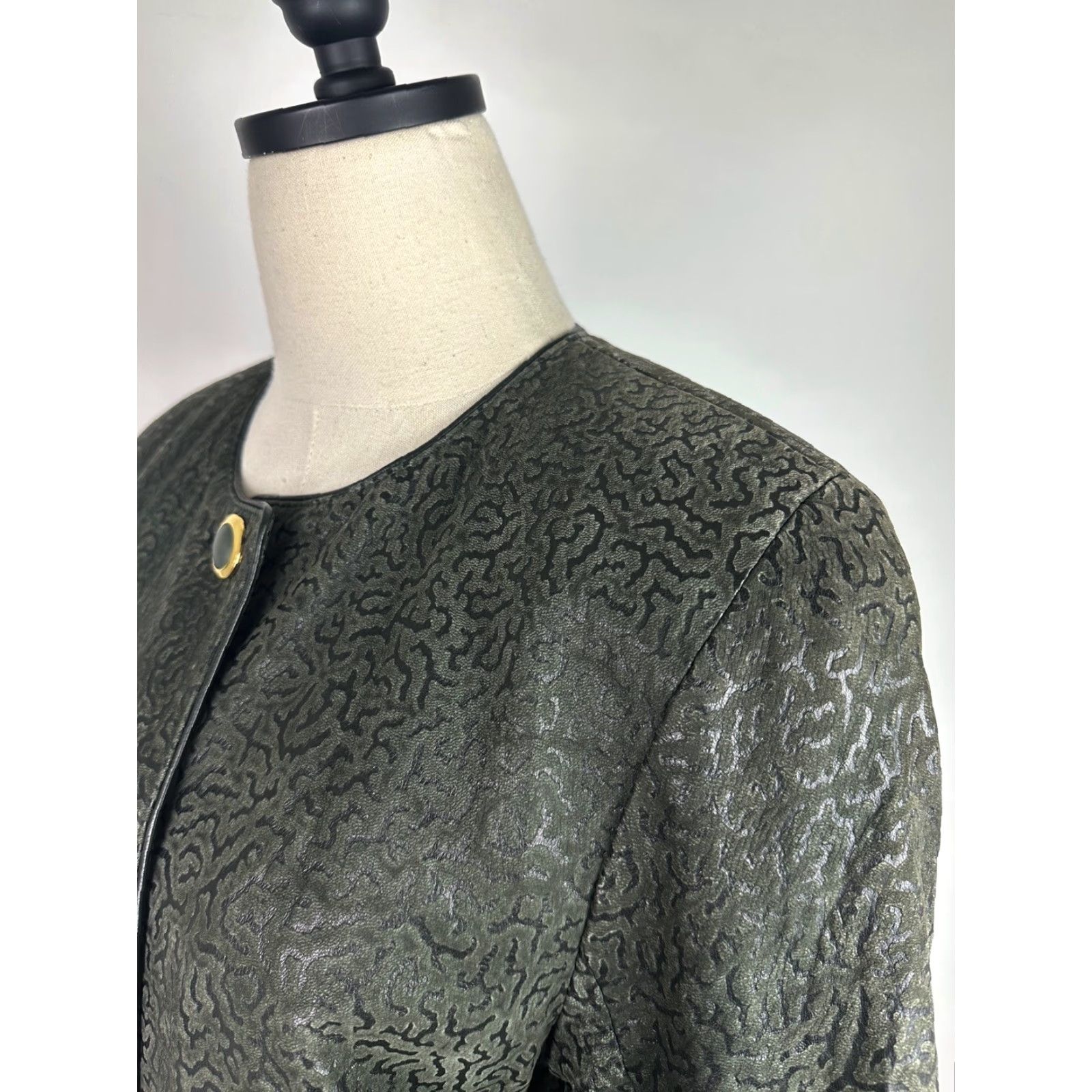 Vintage VINTAGE Giorgio Di Sant Angelo Leather Jacket Womens Small Olive Green Textured Bohemian 80s 90s Retro Casual Womens Size S / US 4 / IT 40 - 7 Thumbnail