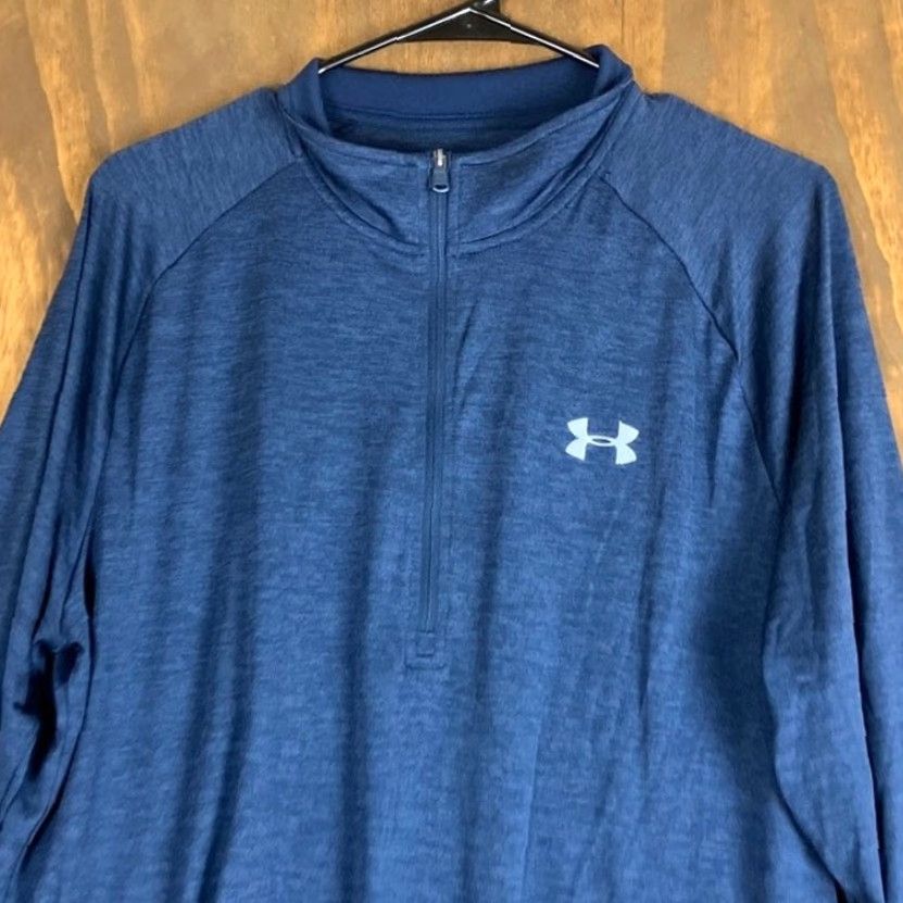 Under Armour Under Armour Mens Shirt Blue 1/4 Zip Tech Heat Gear Mock Neck Pullover XL Size US XL / EU 56 / 4 - 2 Thumbnail