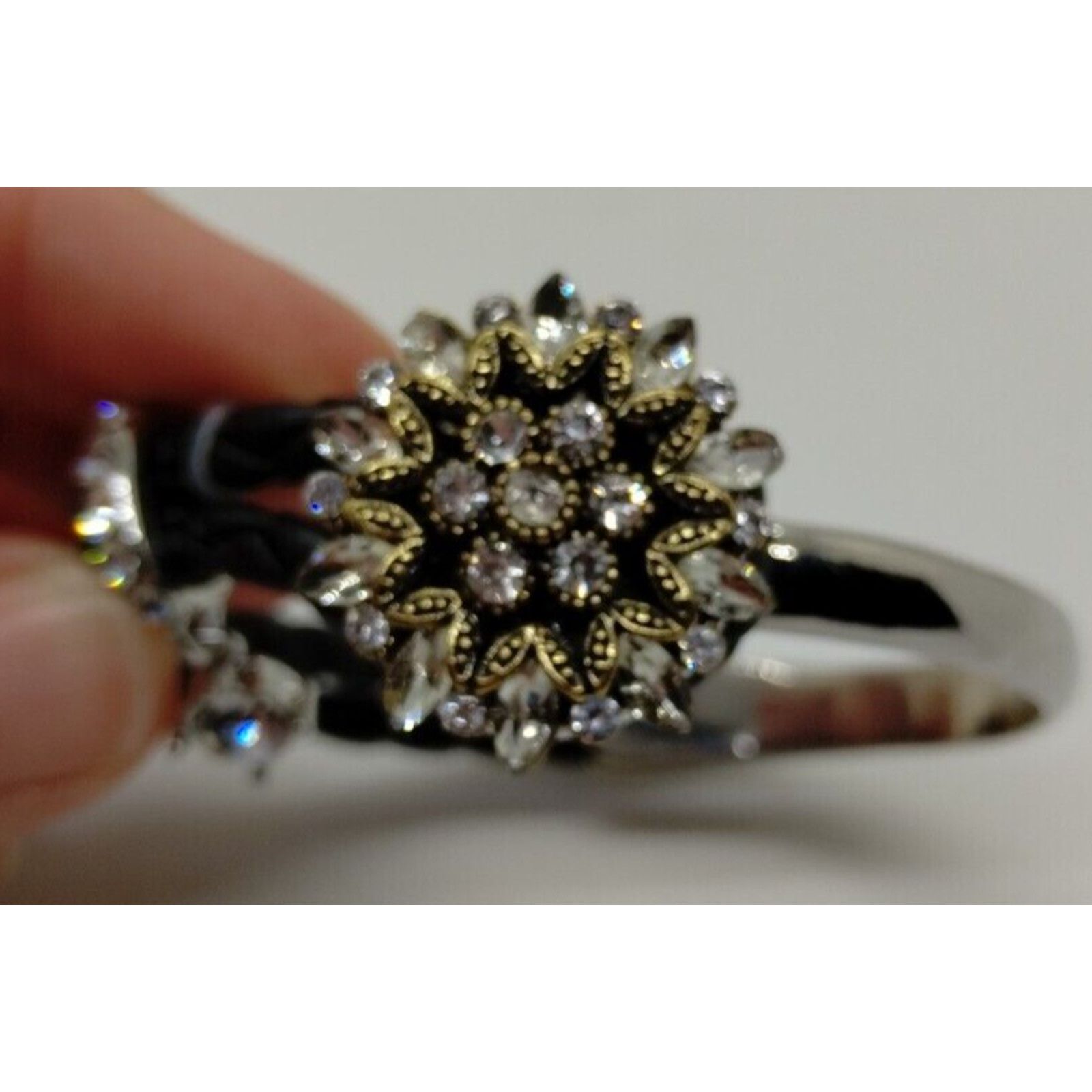 Vintage Silver Tone Glass Rhinestone Black Braided Bracelet 6.75" Size ONE SIZE - 3 Thumbnail