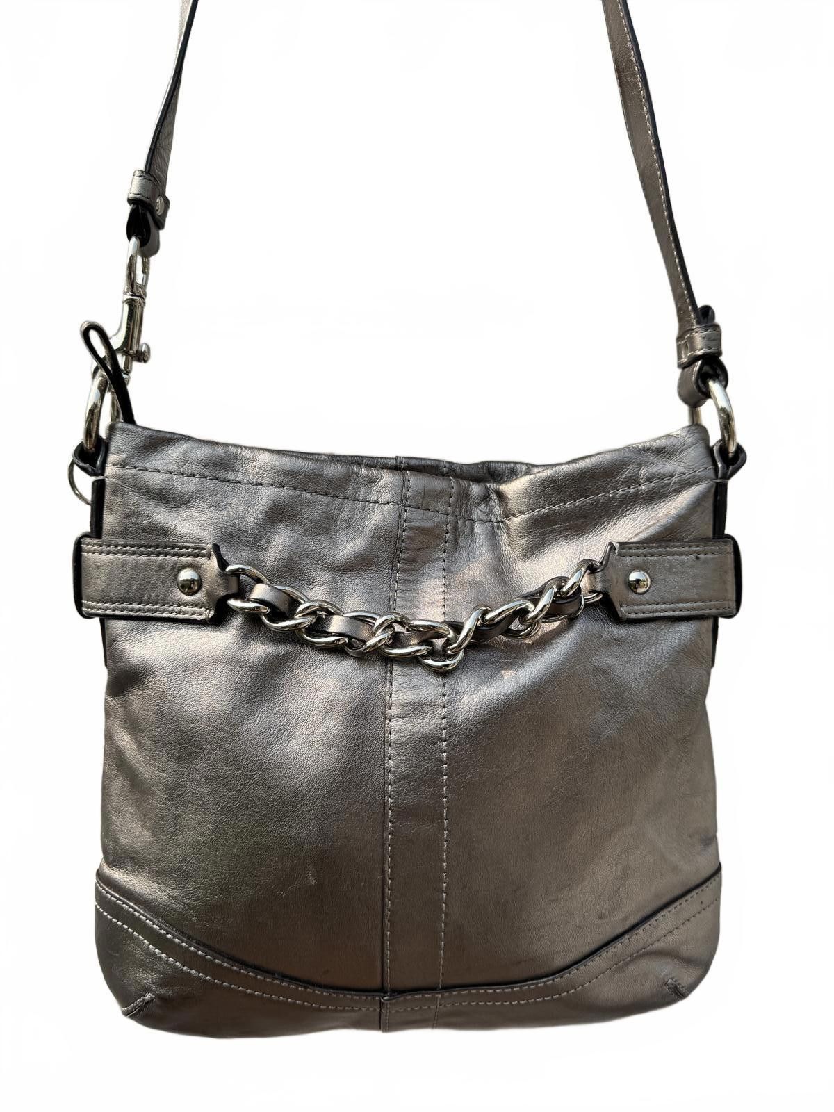 Coach Women's Metallic Silver Crossbody Coach Bag w/ Chain Detail Size ONE SIZE - 1 Thumbnail