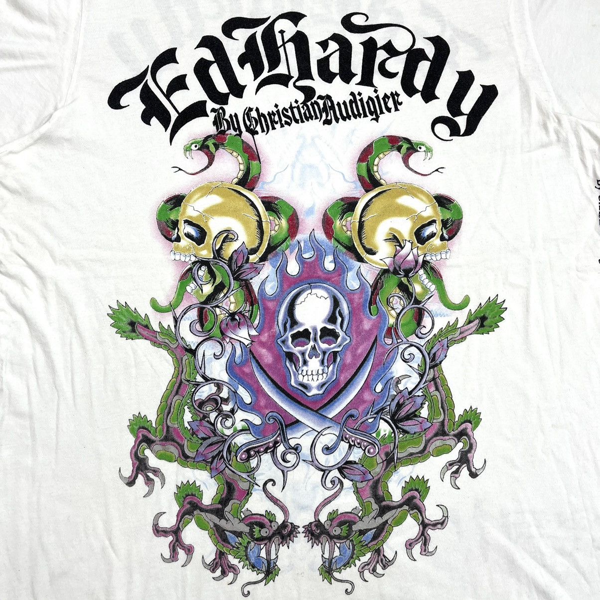 Christian Audigier × Ed Hardy × Vintage Y2K Ed Hardy by Christian Audigier Skull Snake Grunge Tee Size US XXL / EU 58 / 5 - 2 Thumbnail