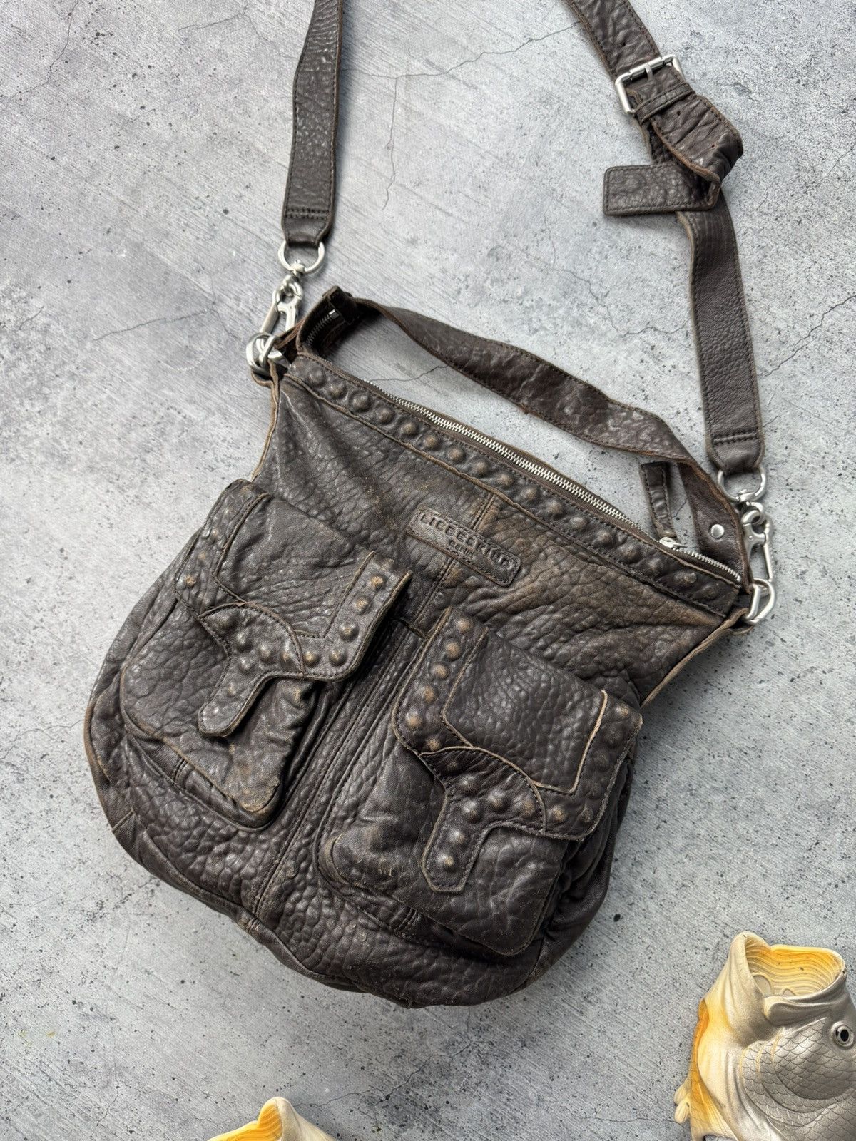 Hysteric Glamour Avant Garde Vintage Faded Leather Backpack Multi pocket Bag Size ONE SIZE - 5 Thumbnail