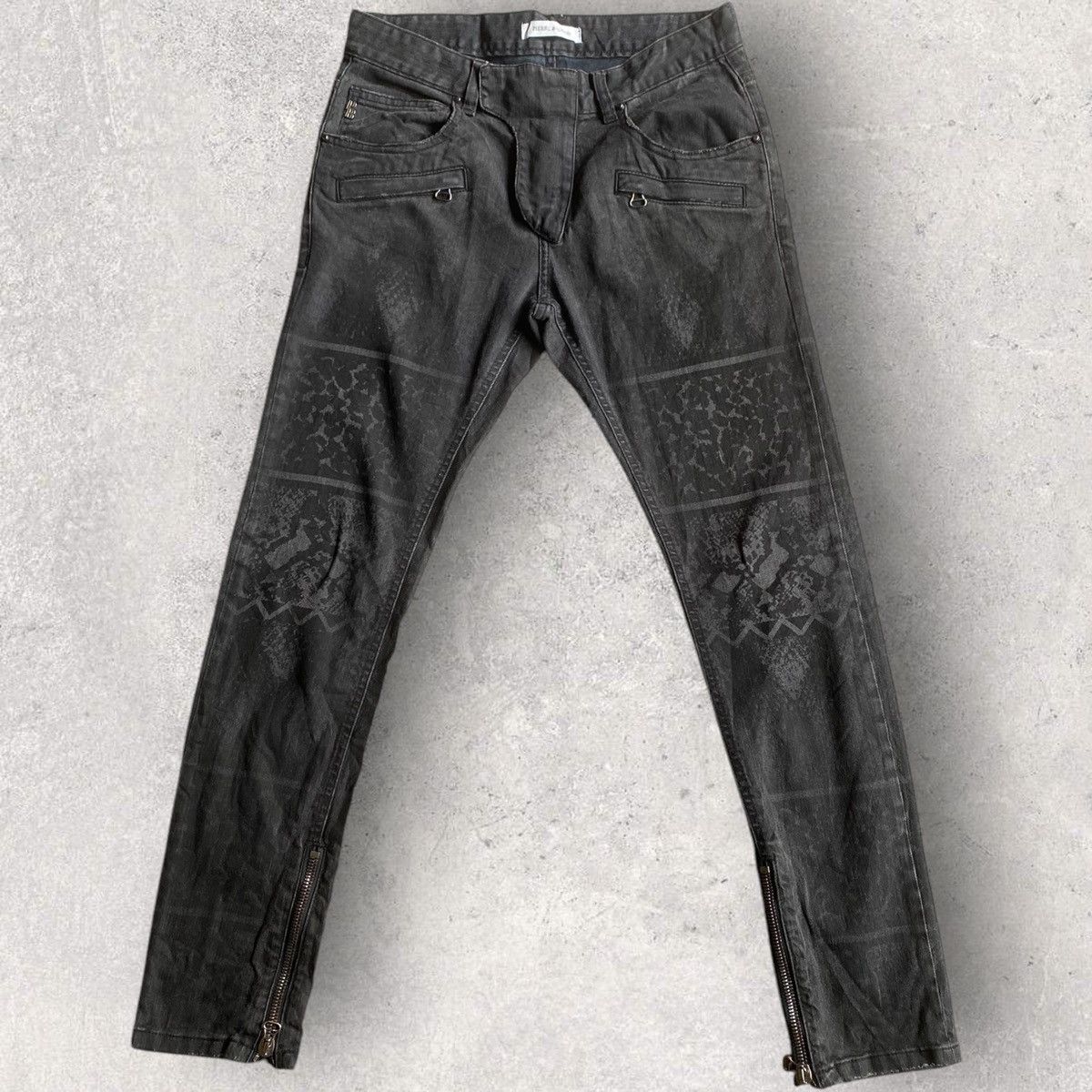 Balmain Animal Print Black Wash Biker Denim Size US 30 / EU 46 - 1 Thumbnail