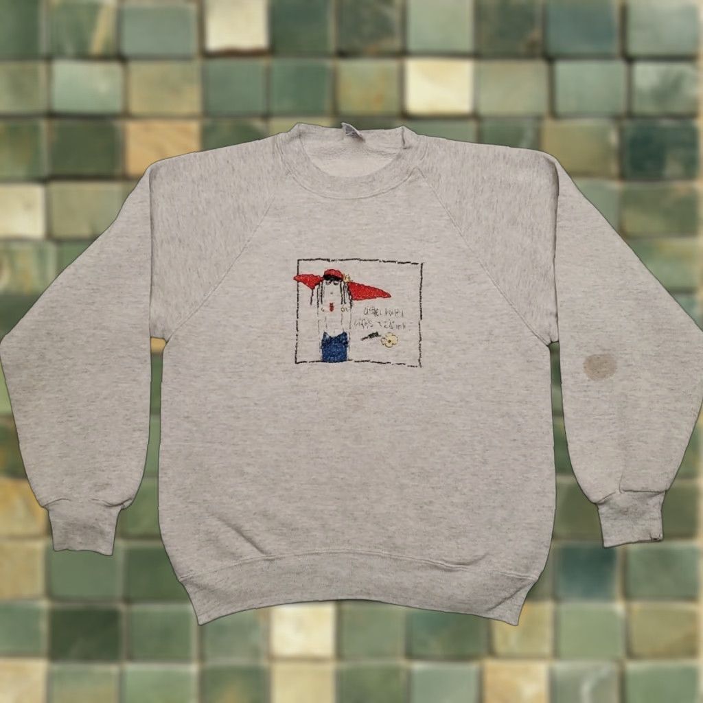 Jerzees VINTAGE Jerzees Sweatshirt Mens M Embroidered Art Graphic Pullover Made in USA Gray Crew Neck 90s USA Flower Mens Size US M / EU 48-50 / 2 - 1 Thumbnail