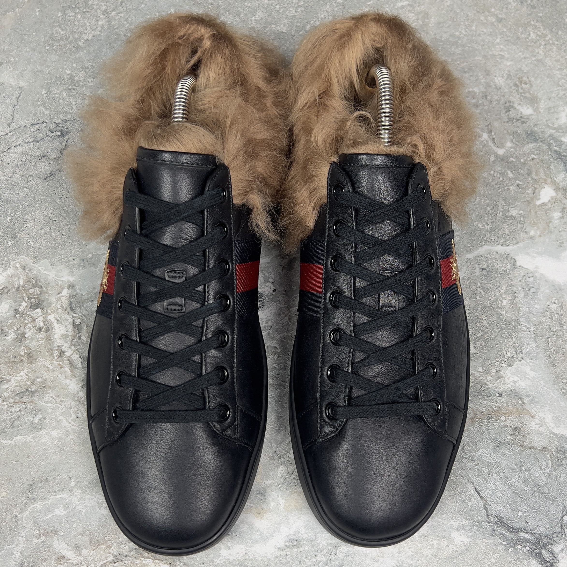 Gucci Ace Web Sneaker Bee Embroidered Fur Leather Size US 10.5 / IT 40.5 - 4 Thumbnail