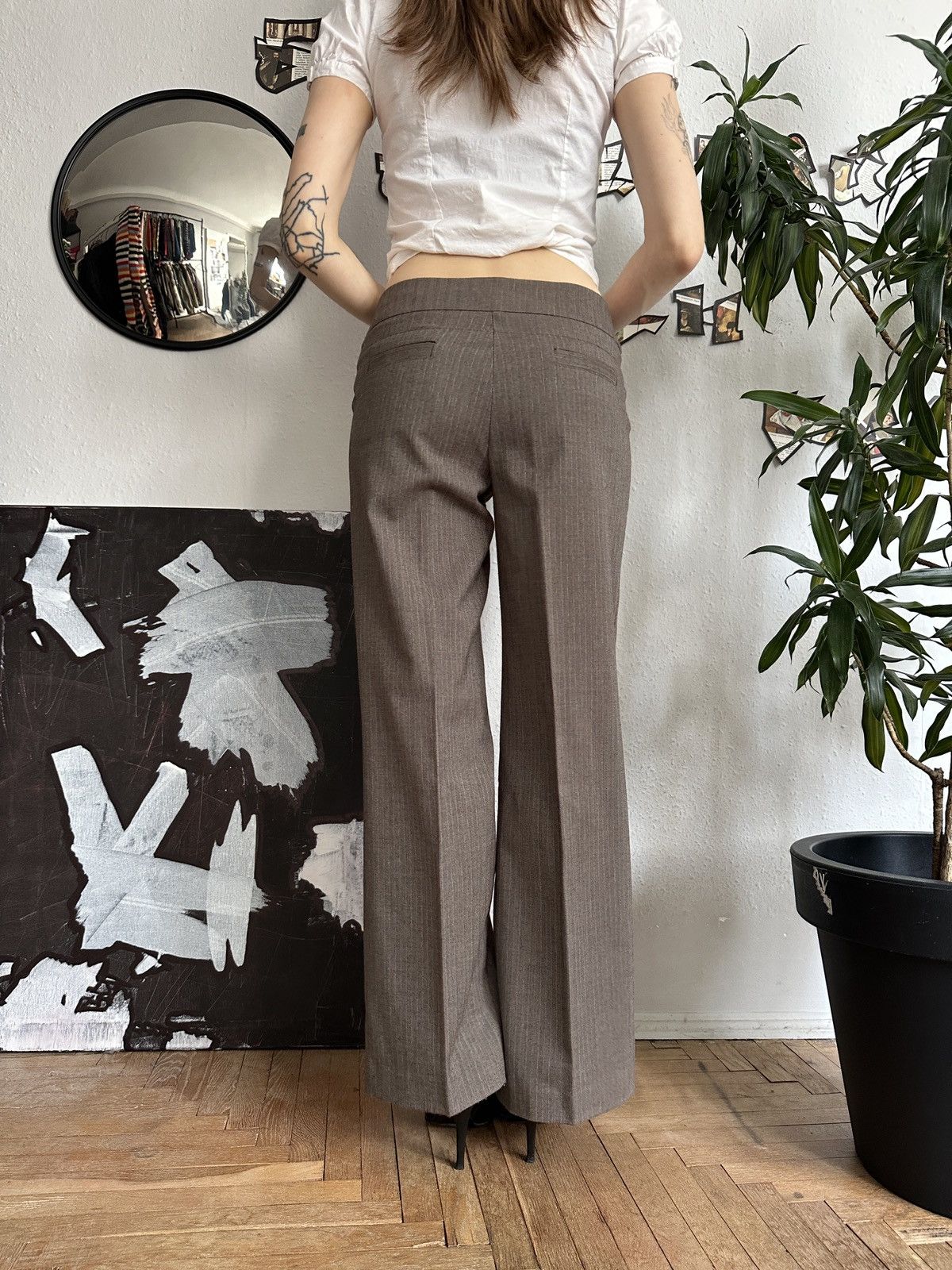 Beauty Beast × Japanese Brand Sade Office Siren Corpcore Wide Leg Stripe Pants Flared 00s Size 30" / US 8 / IT 44 - 5 Thumbnail