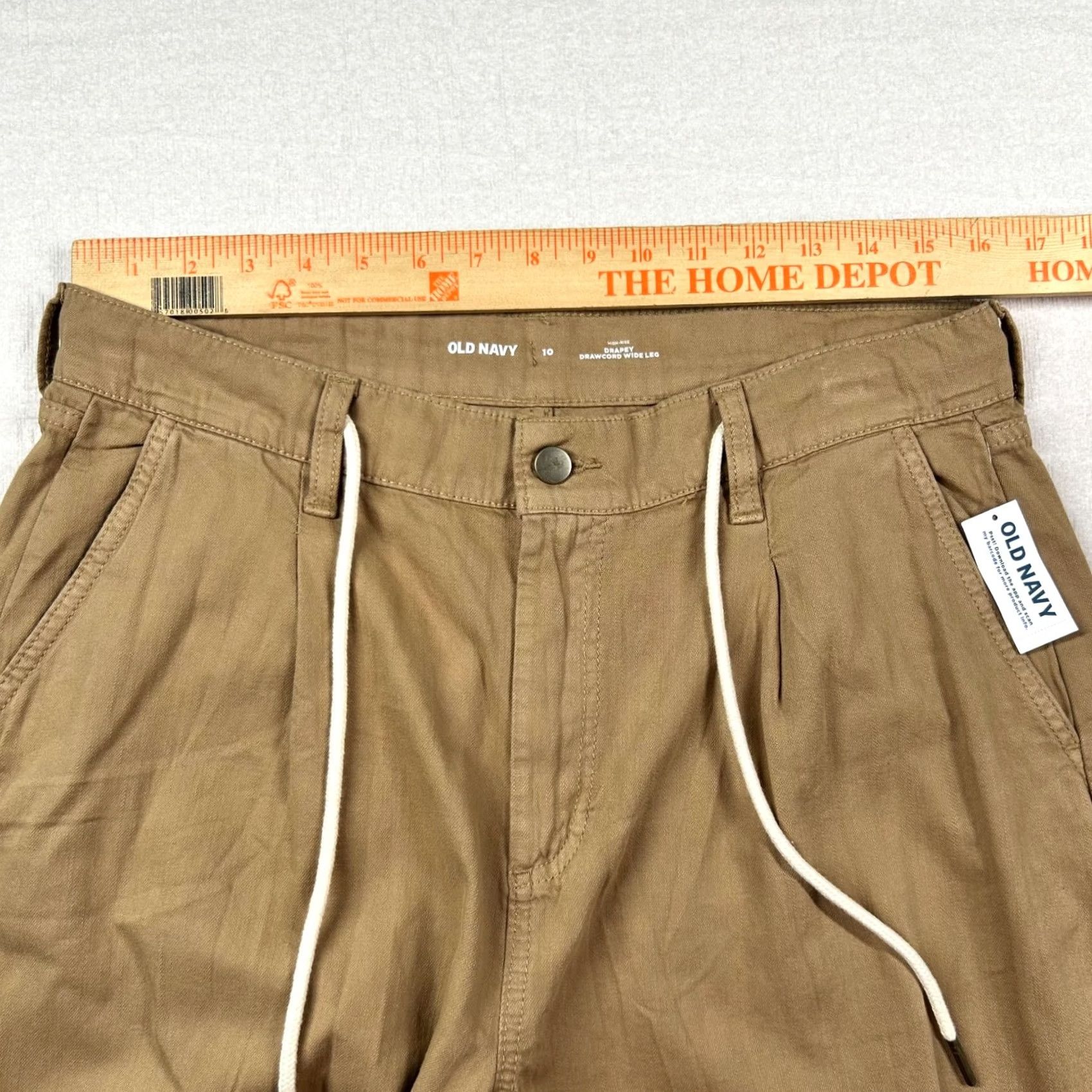 Old Navy Old Navy Pants Women High Rise Drapey Drawcord Wide Leg Baggy Tan Canvas Size 32" / US 10 / IT 46 - 6 Thumbnail