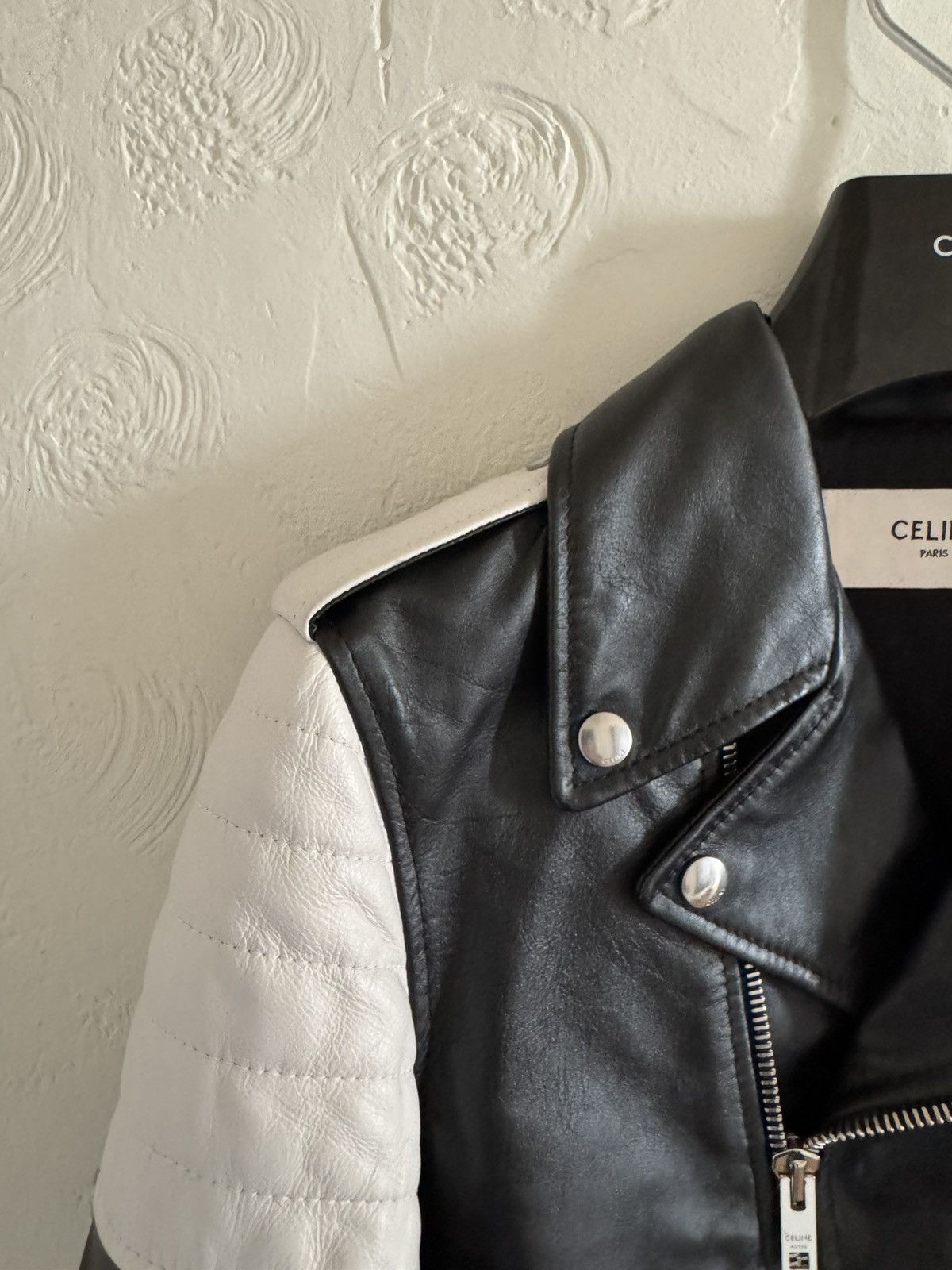 Celine × Hedi Slimane Celine SS19 Black White Padded Sleeve Calf Biker Size US S / EU 44-46 / 1 - 4 Thumbnail