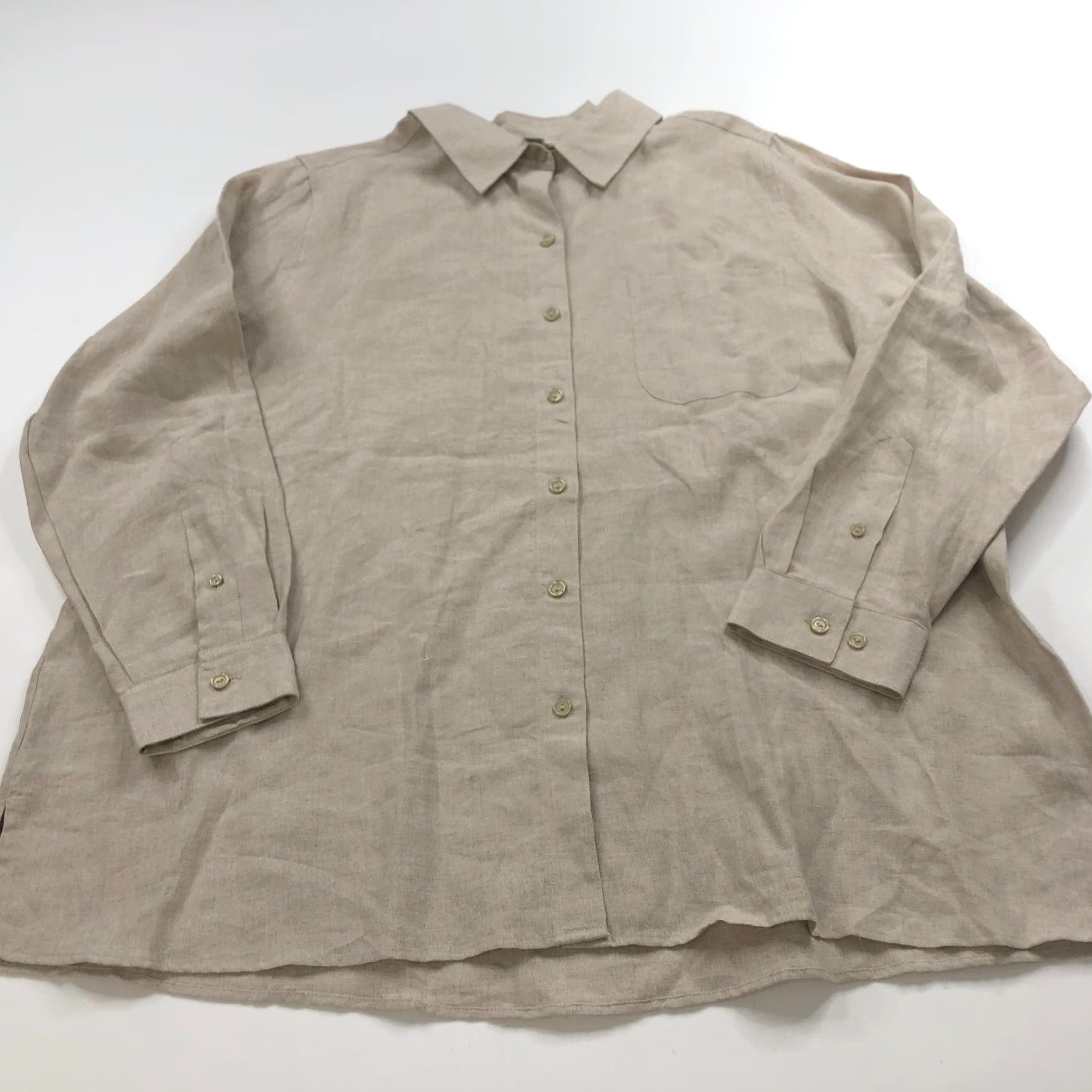 Vintage L.L. Bean Plus 1X Button Long Sleeve Shirt Linen Beige Tan MINT Ladies 1X Casual Solid Button-Up All Seasons Women's Shirt Size XL / US 12-14 / IT 48-50 - 2 Thumbnail