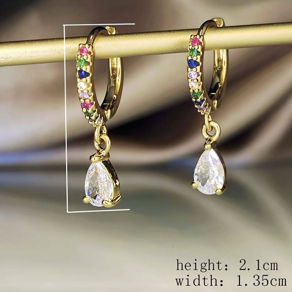 Other Sparkly Crystal Water Drop Gold Small Hoop Luxury Earrings Size ONE SIZE - 5 Thumbnail