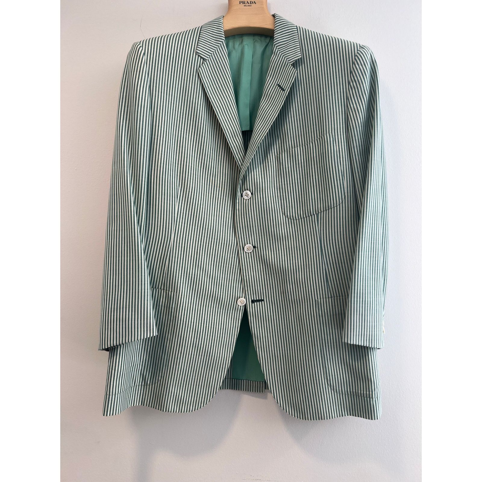 Hickey Freeman Hickey Freeman 3 Button Suit Jacket Green Pinstripe 44 Size 44R - 2 Thumbnail