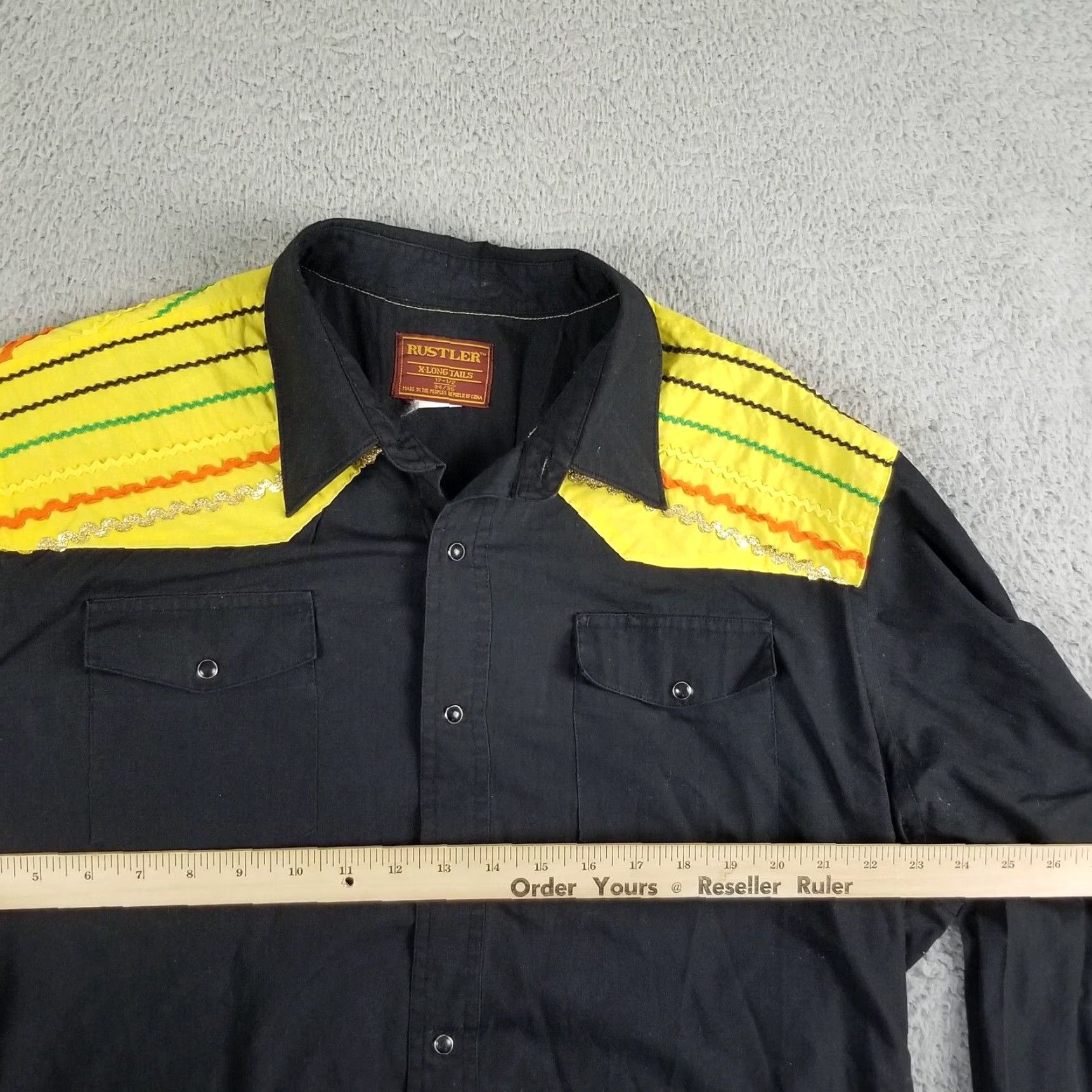 Vintage Vintage Rustler Western Striped Pearl-Snap Shirt XL Black Yellow Long-Tails Size US XL / EU 56 / 4 - 6 Thumbnail