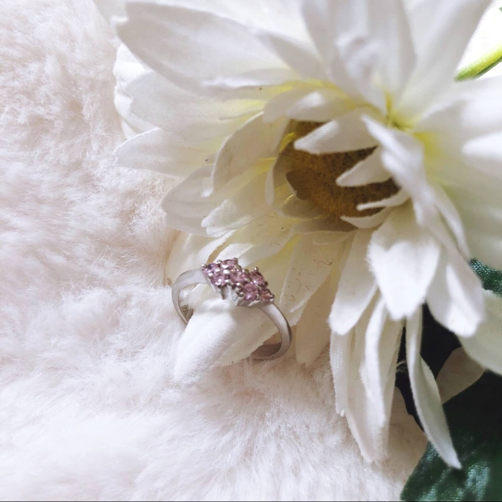 Other Sterling Silver Pink Floral Pinky Ring Size ONE SIZE - 1 Thumbnail