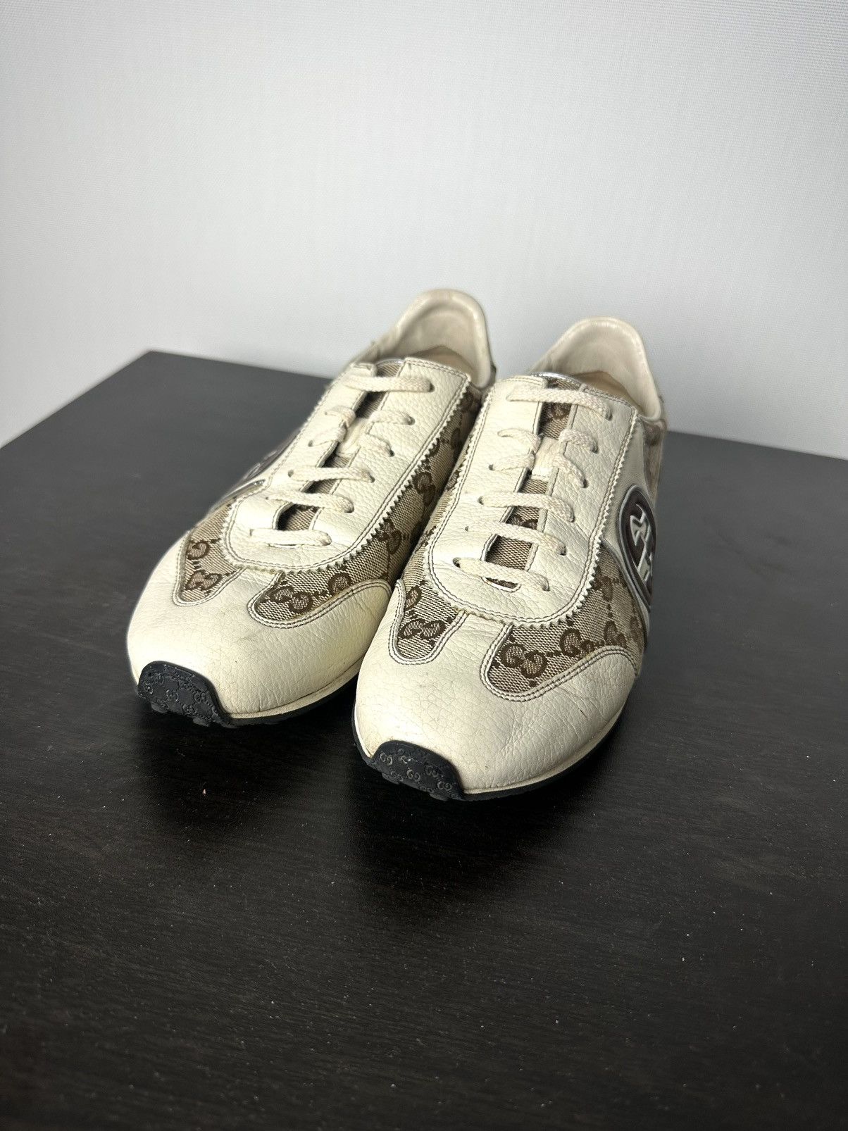 Gucci Gucci Sneakers GG Monogram Leather Canvas Beige US 6.5 Size US 6.5 / IT 36.5 - 3 Thumbnail