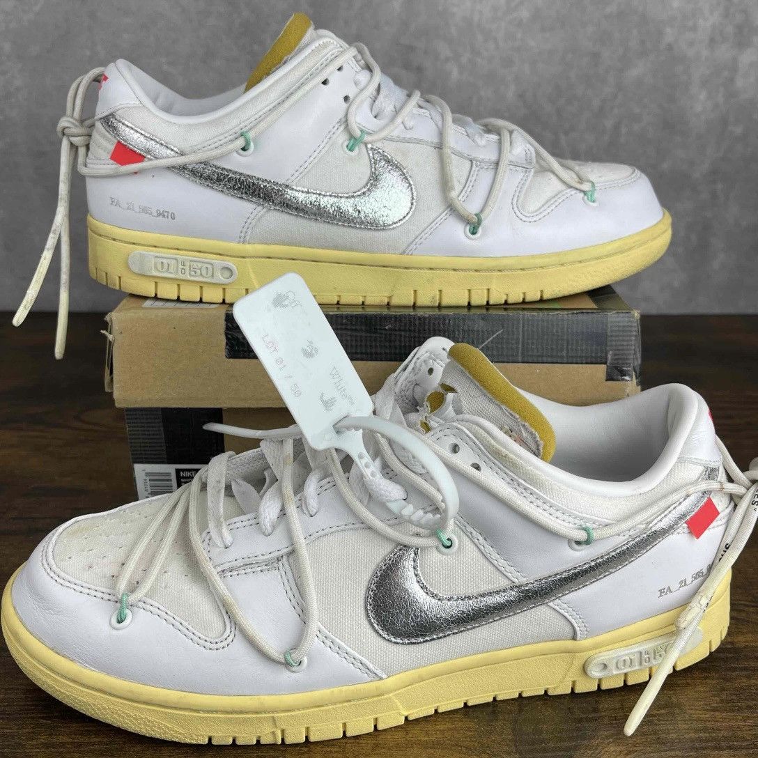Nike × Off-White Nike Dunk Low x Off-White Lot 01 of 50 DM1602-127 White Rare Size US 9.5 / EU 42-43 - 2 Thumbnail