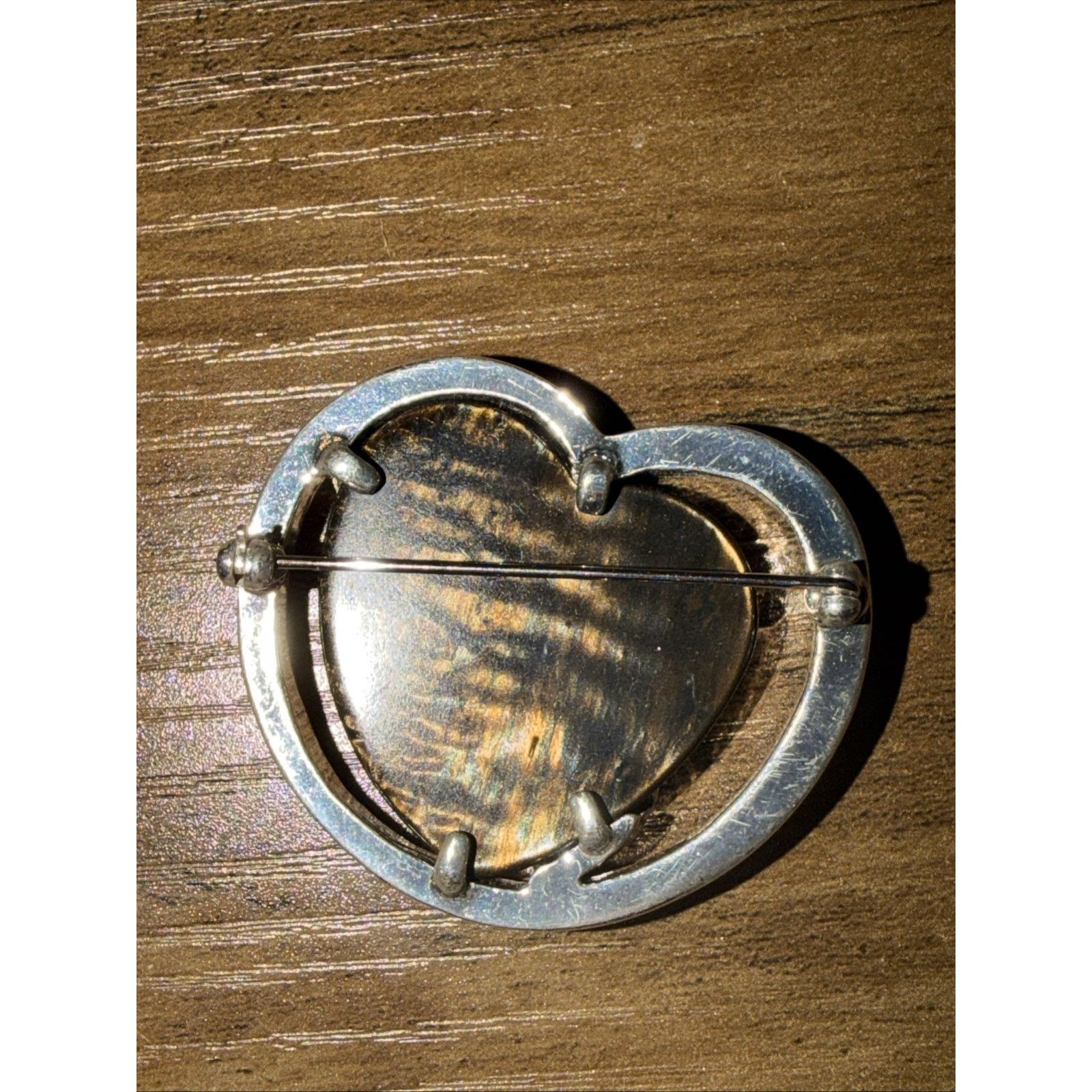 The Unbranded Brand Brooch Pin Vintage Heart with Center Brown Stone Silver Tone Size ONE SIZE - 6 Thumbnail