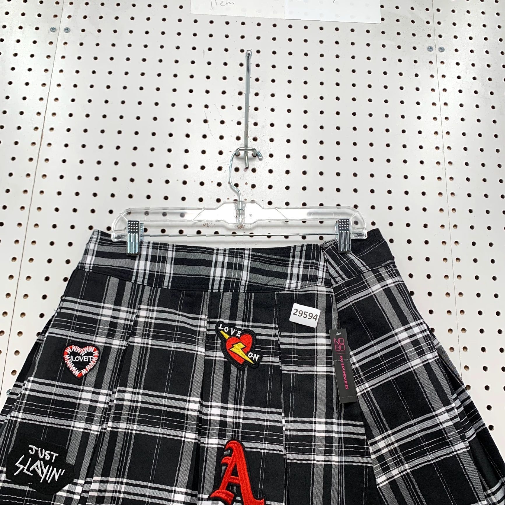 Vintage NO Boundaries Plaid Mini Skirt Womens Large White Black Just Slayin Patch 32x16 Size 36" / US 14 / IT 50 - 2 Thumbnail