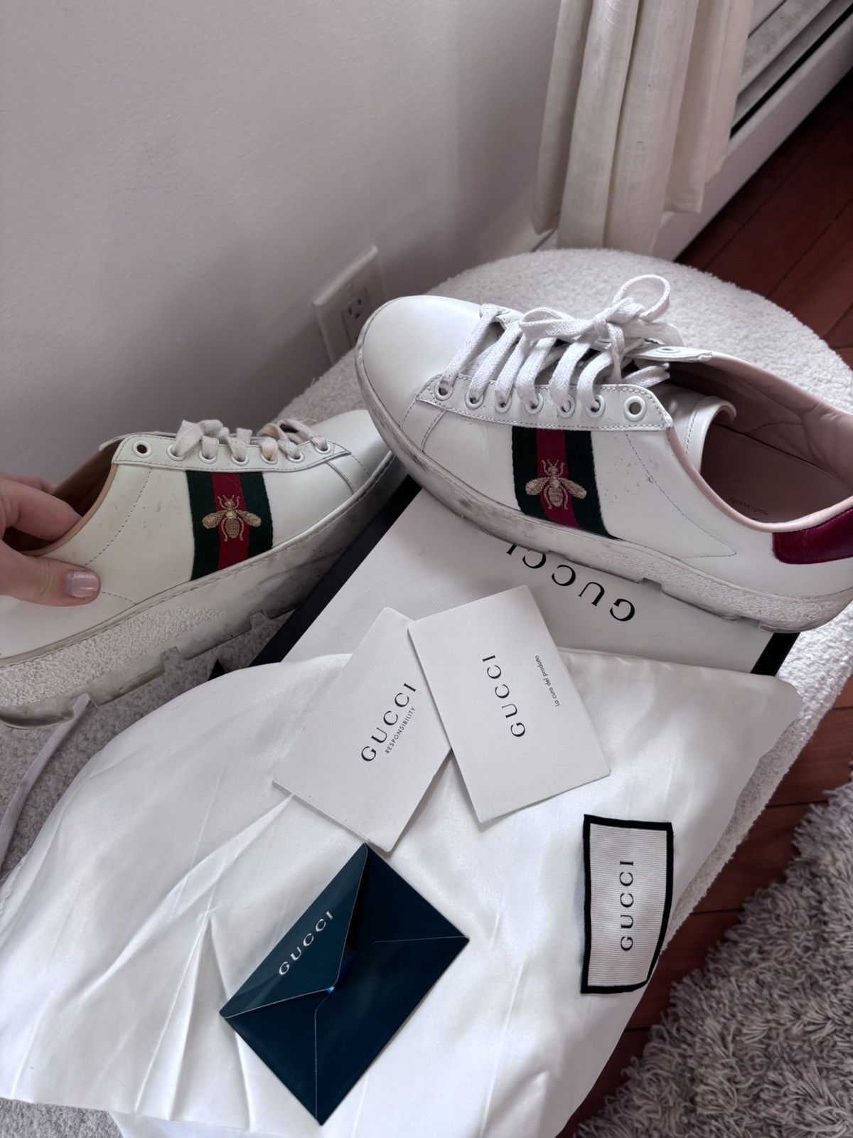 Gucci Gucci Ace Platform White Size US 8 / IT 38 - 4 Thumbnail
