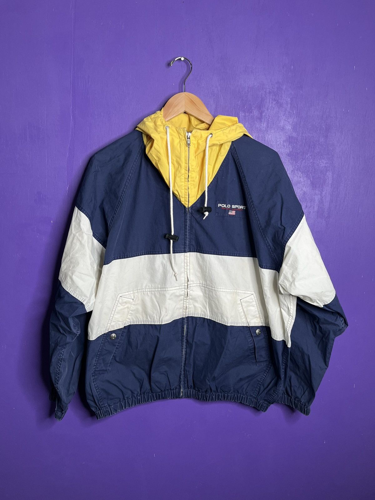 Made In Usa Polo Ralph Lauren Vintage Vintage 90s Polo sport tri tone hooded zip up jacket Grailed