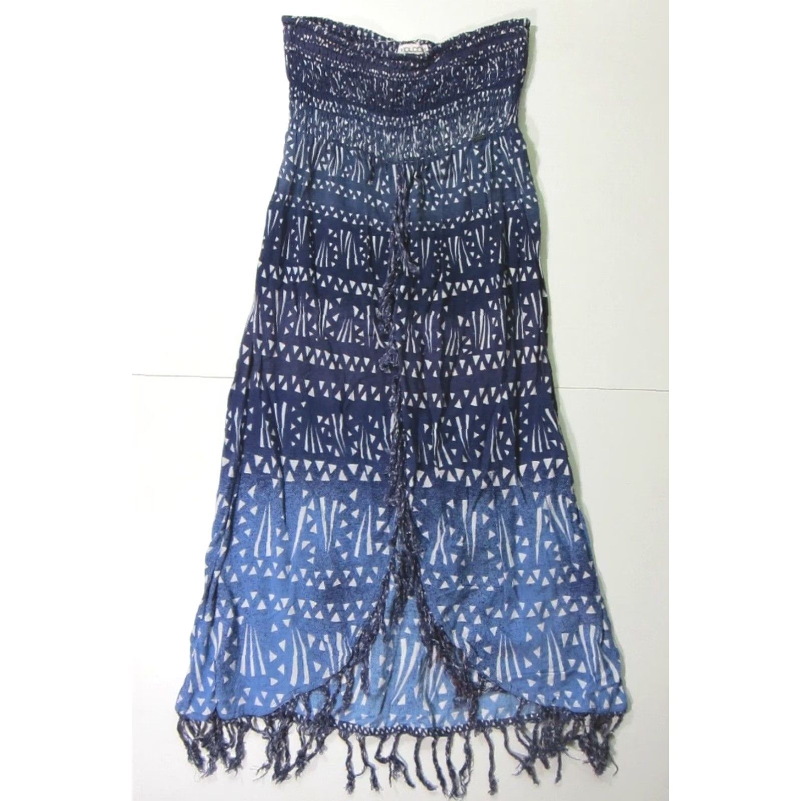 Volcom Volcom Dress Maxi Blue White Strapless Fringe Hippy 100% Rayon Women S Size S / US 4 / IT 40 - 4 Thumbnail