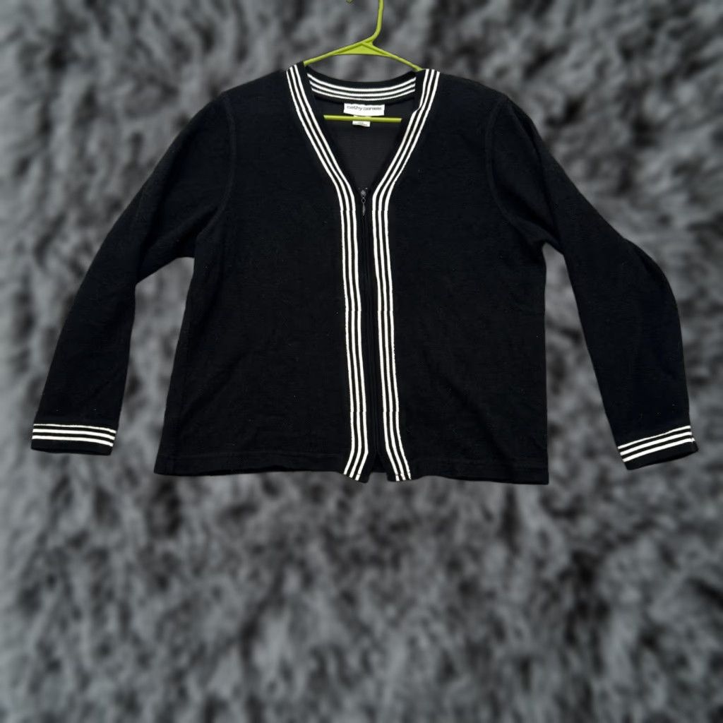 Vintage VINTAGE Cathy Daniels Full Zip Sweater Large Womens Knit Black 90s Y2K Preppy Office Grandmacore Winter Fall Womens Size L / US 10 / IT 46 - 1 Thumbnail