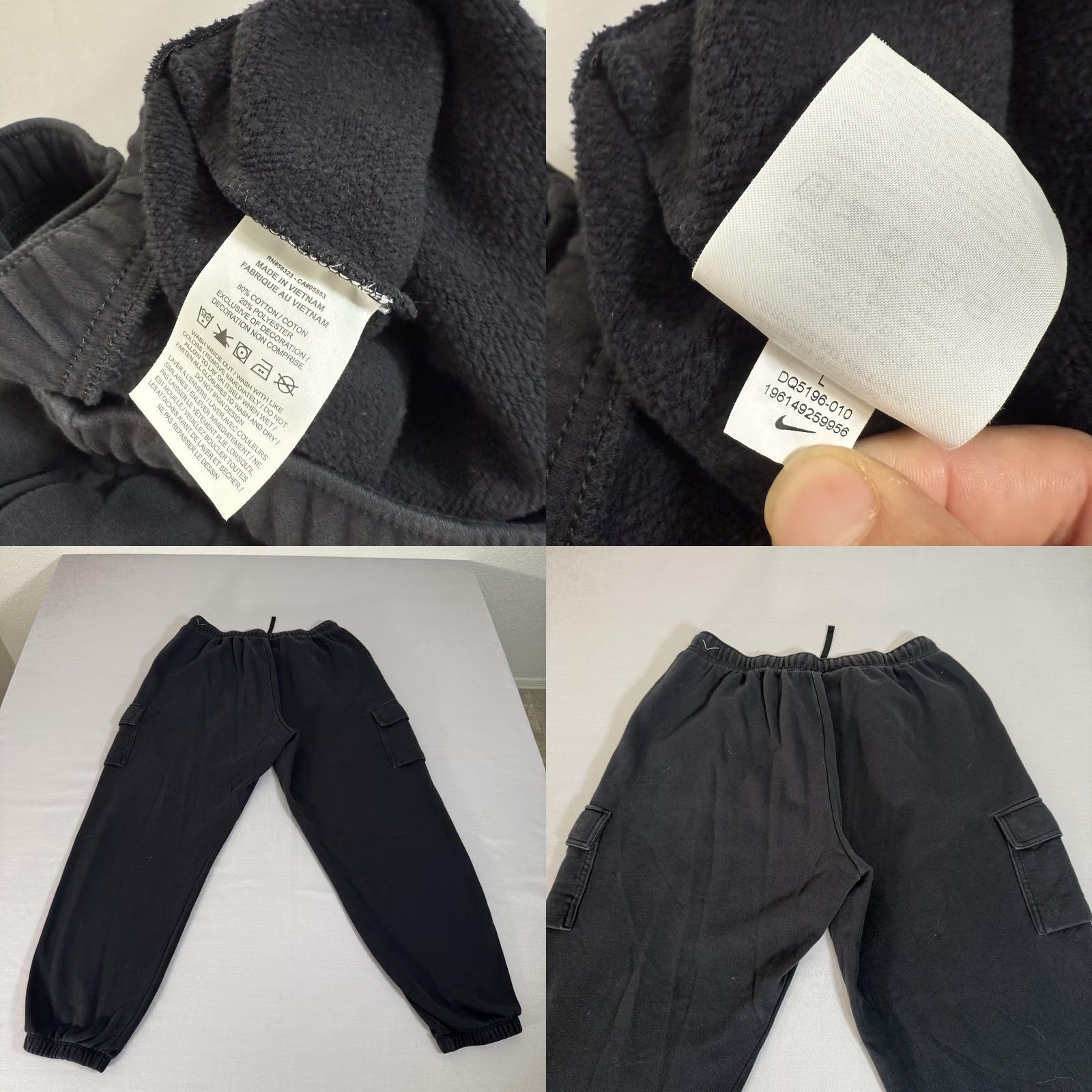 Nike Nike Pants Mens Large Black Fleece Cargo Joggers Sweatpants Pockets Size US 33 - 9 Thumbnail