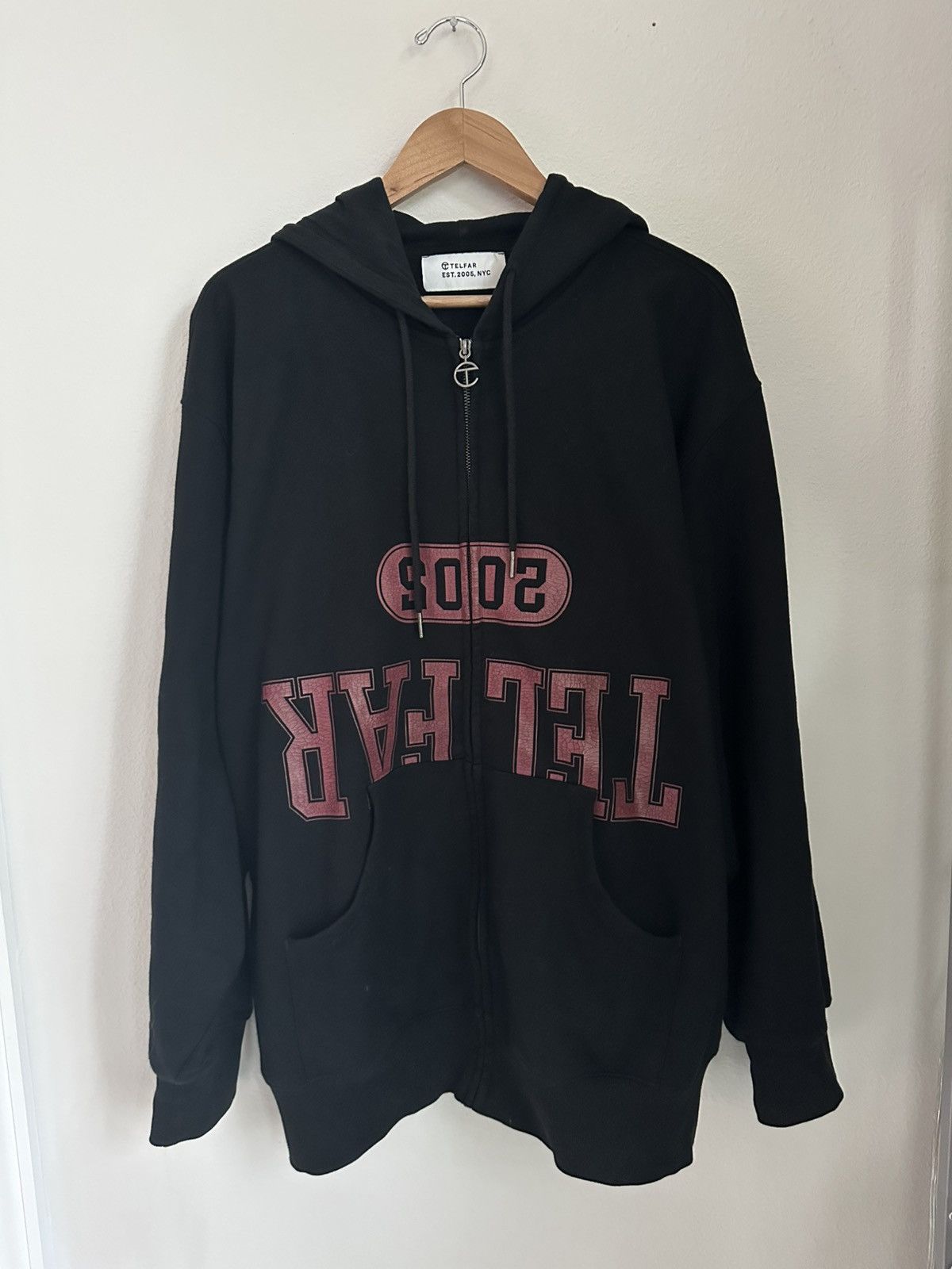 Telfar Oversized Collegiate Zip Hoodie Cracked Texture