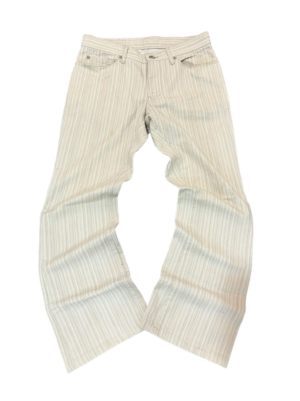 image of 14Th Addiction x If Six Was Nine Tete Homme Spiral Cut Flared Denim Pants Stripes in White (Size 30