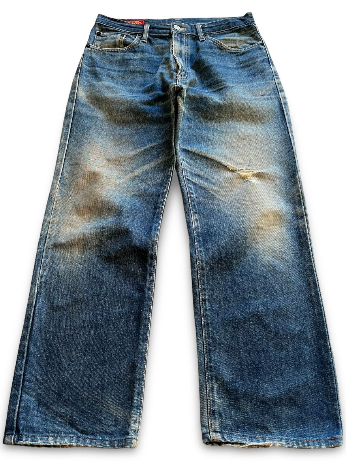 image of Distressed Denim x Edwin Vintage Edwin Japan Distressed Baggy Blue Denim Jeans 32X28, Men's