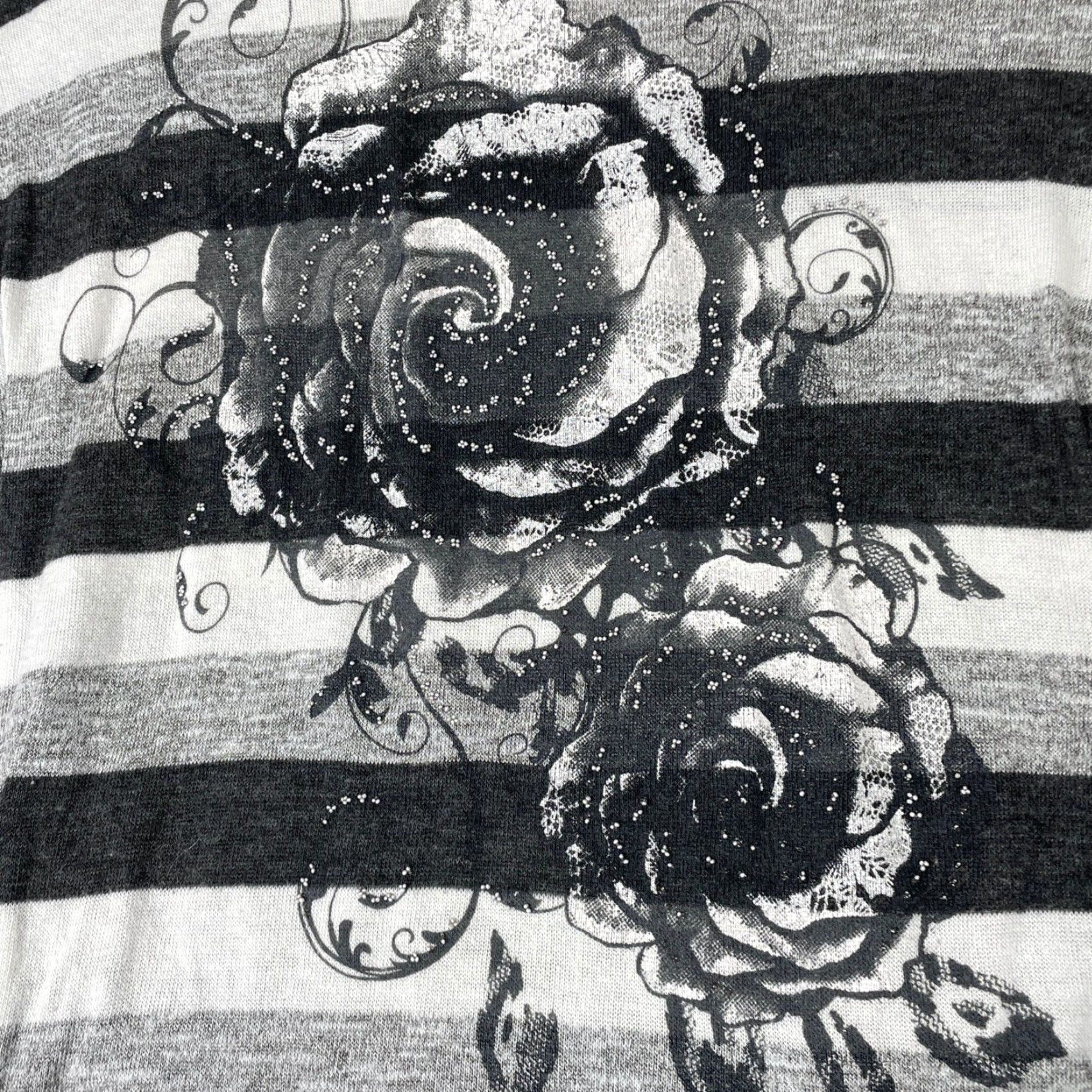 Vintage Andrea Missy Shirt Womens Large Gray Striped Floral Glitter Y2K Top Mcbling Size L / US 10 / IT 46 - 5 Thumbnail