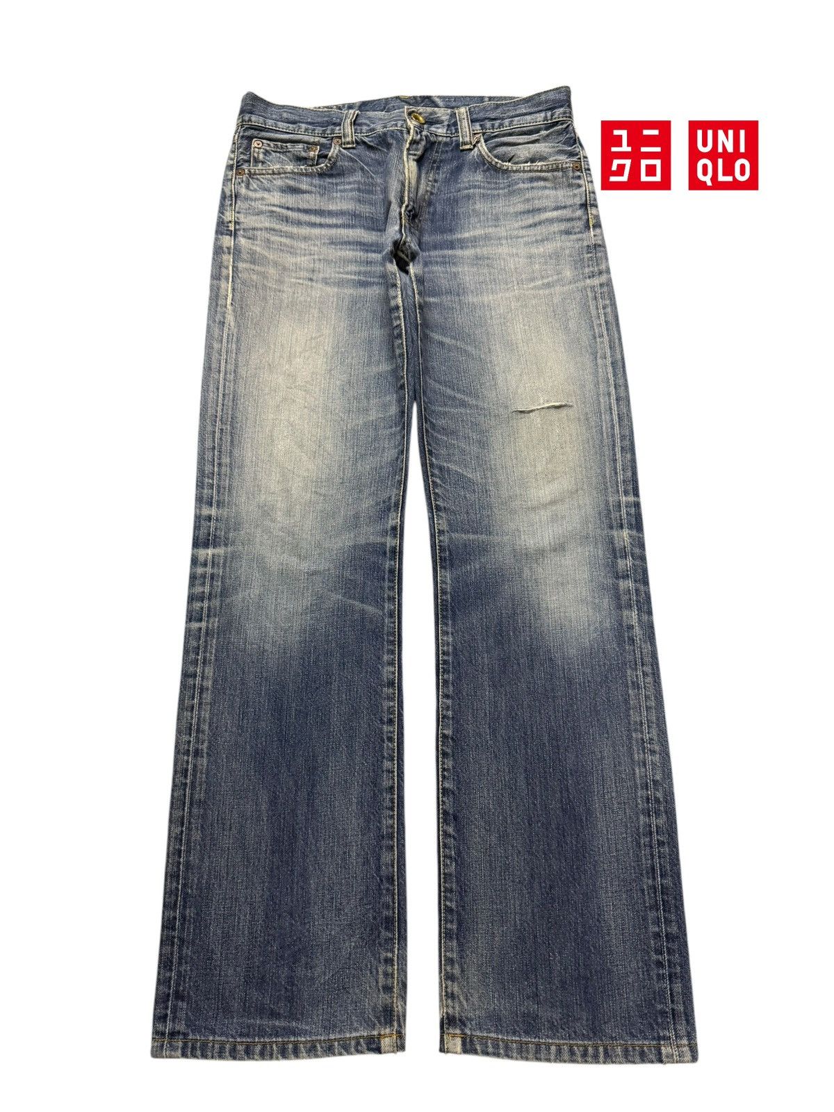 Uniqlo Vintage Y2K Japan Uniqlo Faded Wash Whiskers Straight Loose Size US 32 / EU 48 - 1 Thumbnail