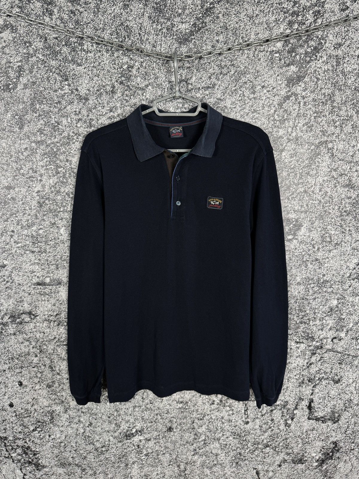 Men’s Paul Shark Long Sleeve Polo Shirt Navy Blue Size XL