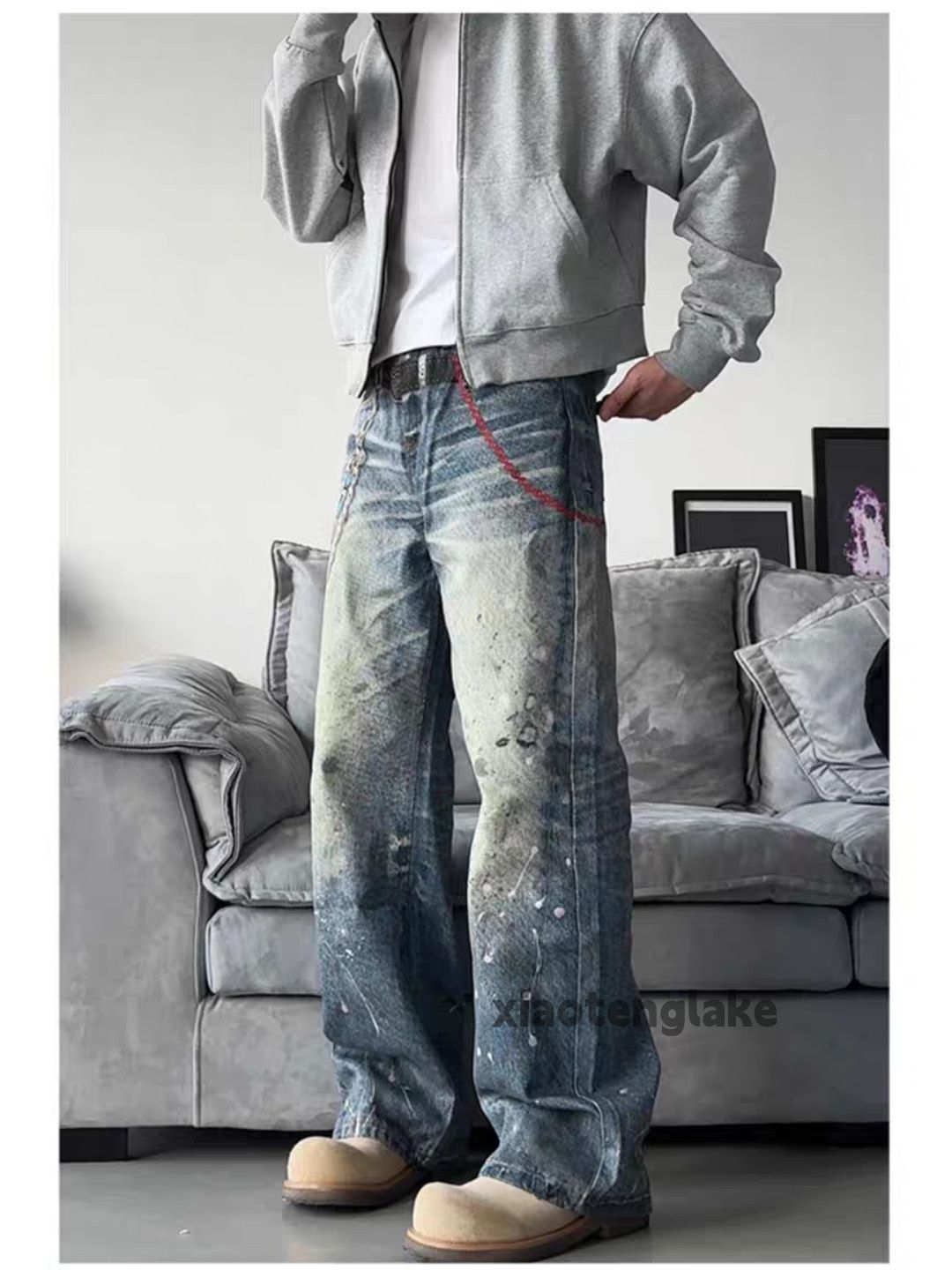 Jean × Vintage Unisex washed faded punk grunge digital print jeans Size US 28 / EU 44 - 2 Thumbnail