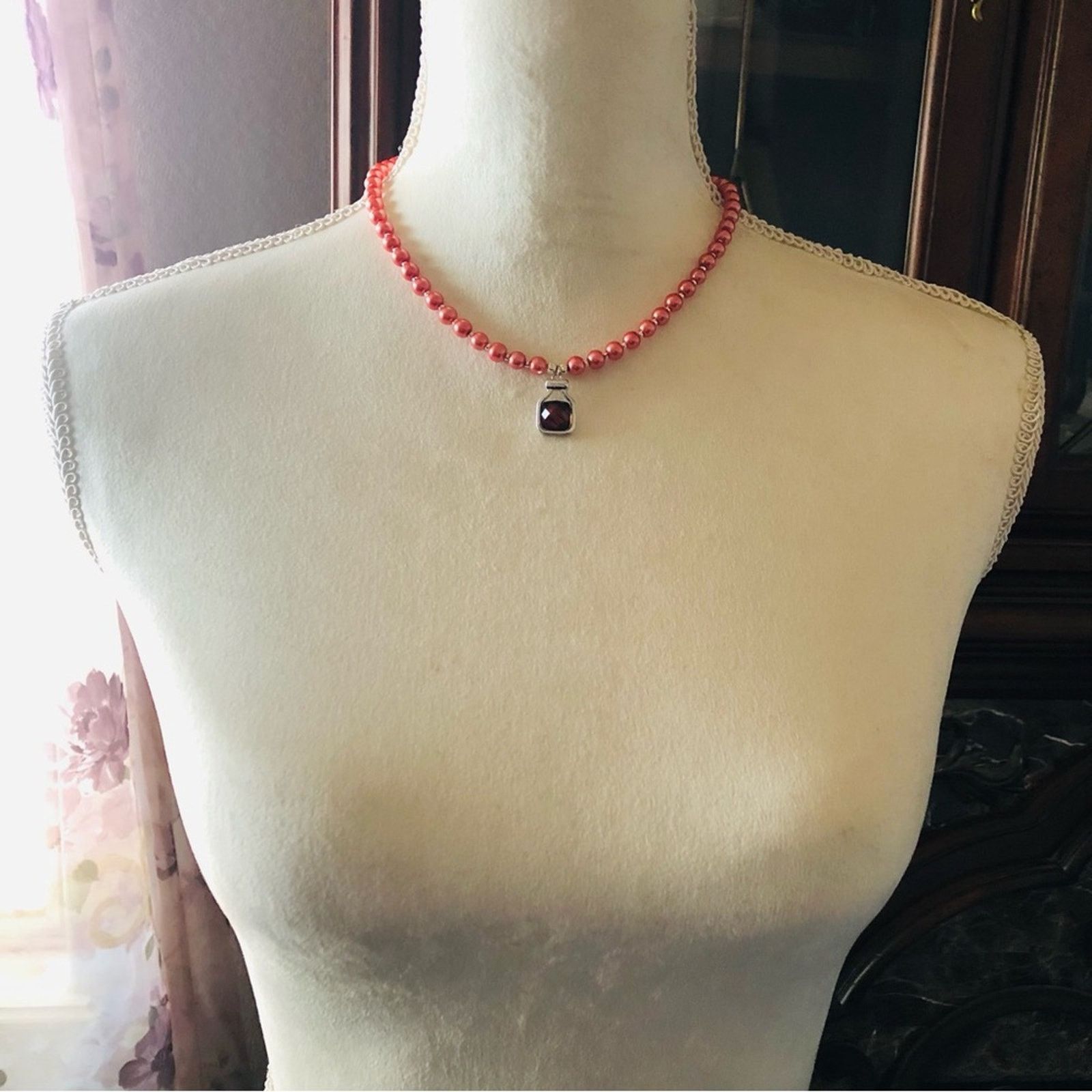 Handmade Handcrafted repurpose antique rose stone Pearl necklace Size ONE SIZE - 5 Thumbnail