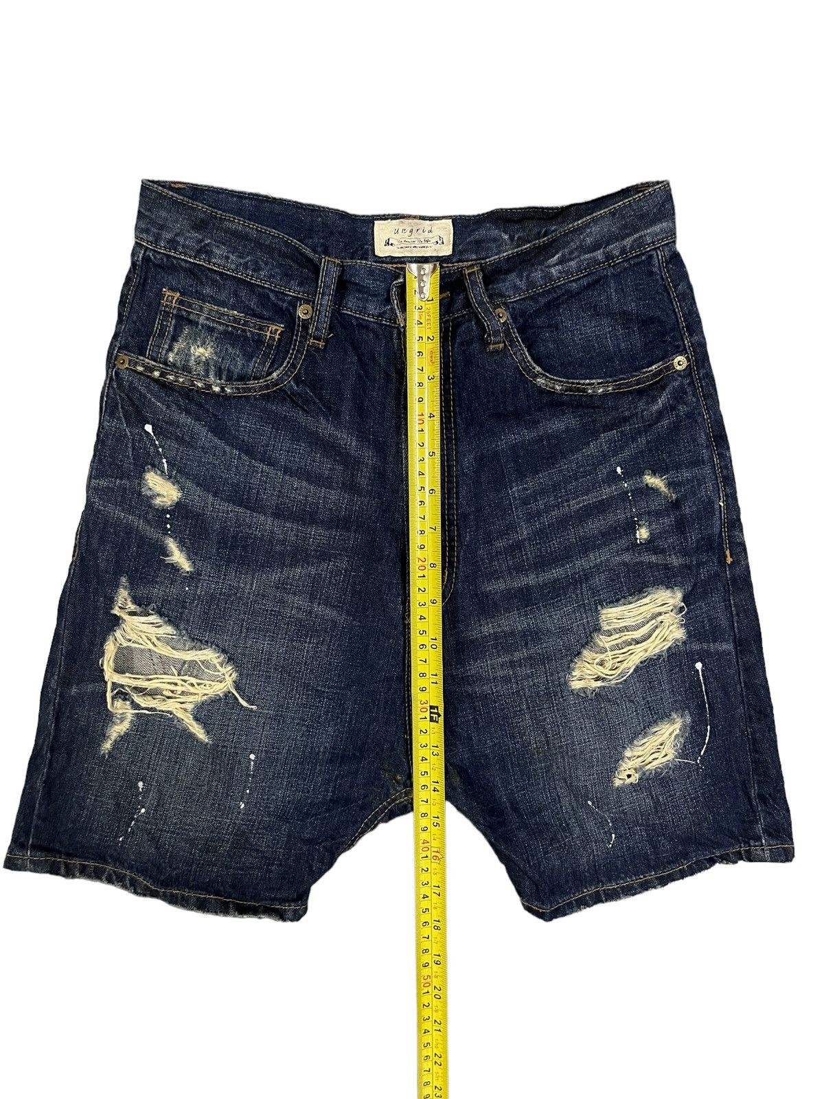 Other High Waist Blue Wash Paint Splatter Distress Short Jeans Size 28" / US 6 / IT 42 - 9 Thumbnail
