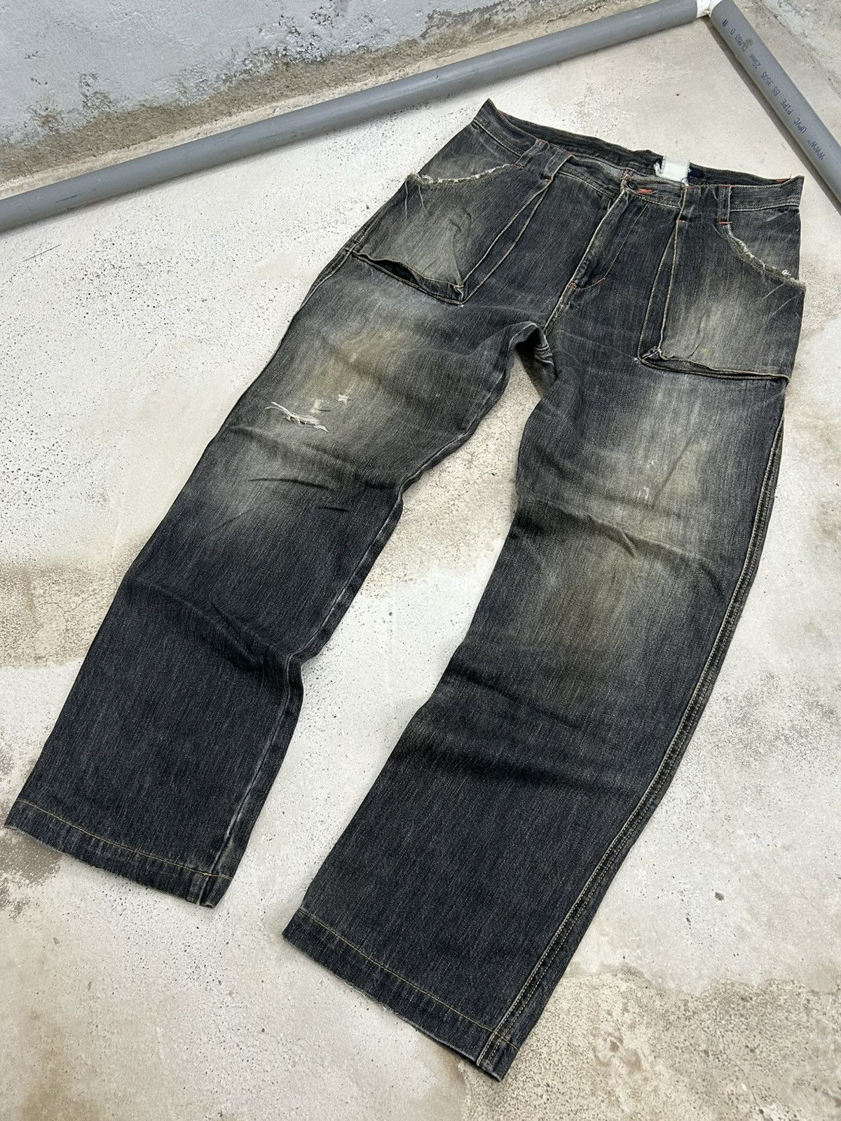 GOSTAR DE FUGA × Japanese Brand Eastboy Men Jean Loose Baggy Fit Grey Washed Distressed Size US 31 - 3 Thumbnail