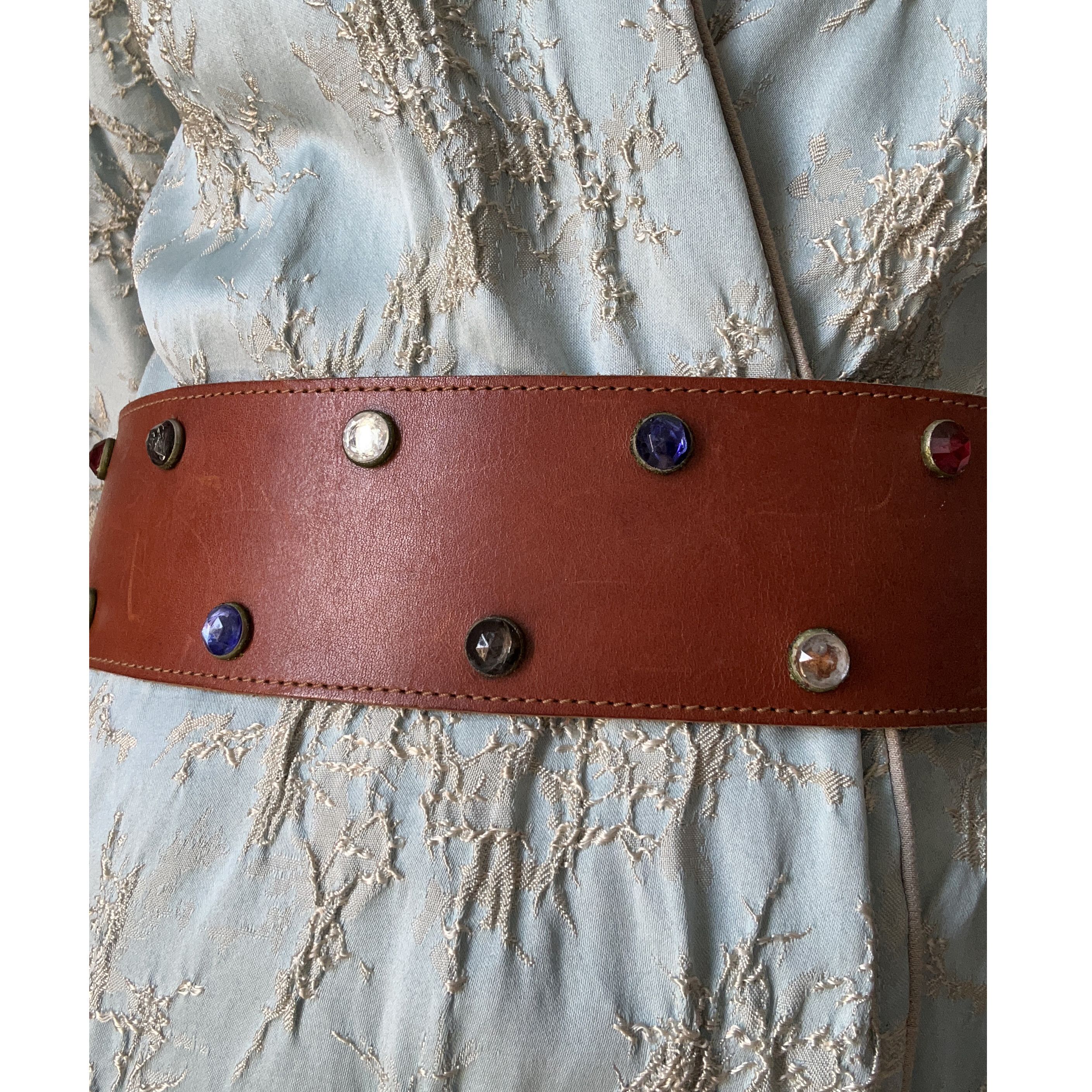 Vintage Vintage 90s Brown Leather Wide Waist Belt Size ONE SIZE - 2 Thumbnail