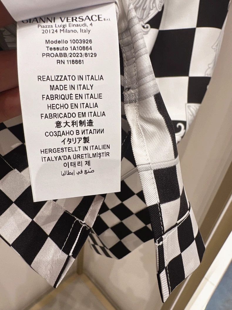 Versace Versace Black and white checkerboard silk short-sleeved sh Size US S / EU 44-46 / 1 - 3 Thumbnail