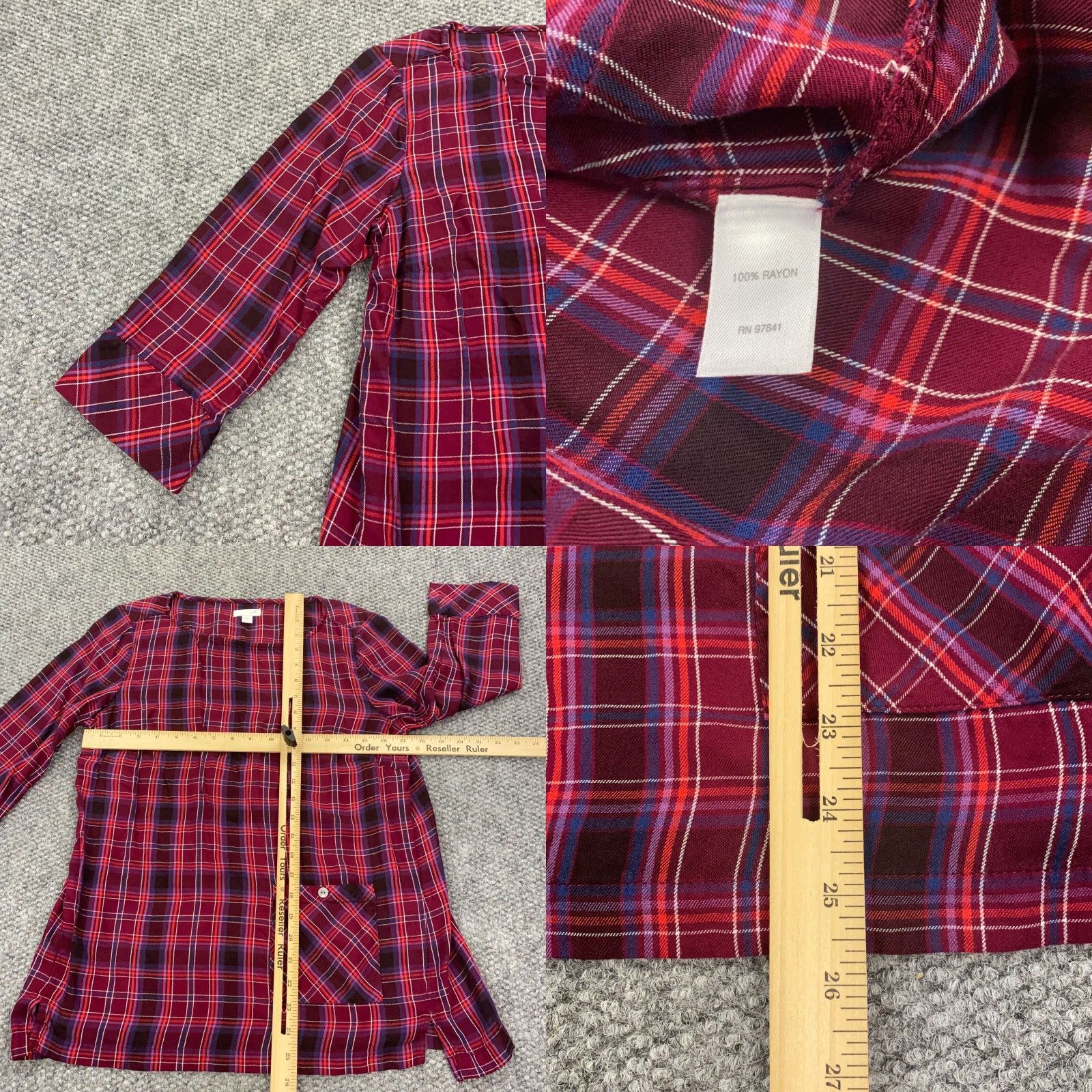 J. Jill J Jill Shirt Women Blouse Tunic 3/4 Sleeve Red Plaid Pocket Rayon S Womens Size S / US 4 / IT 40 - 8 Thumbnail