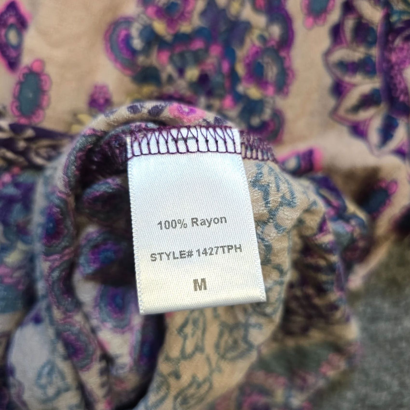 Vintage Verve Top Womens Medium Blouse V-Neck Geometric Peasant Hippie Casual Purple Beige M Size M / US 6-8 / IT 42-44 - 7 Thumbnail