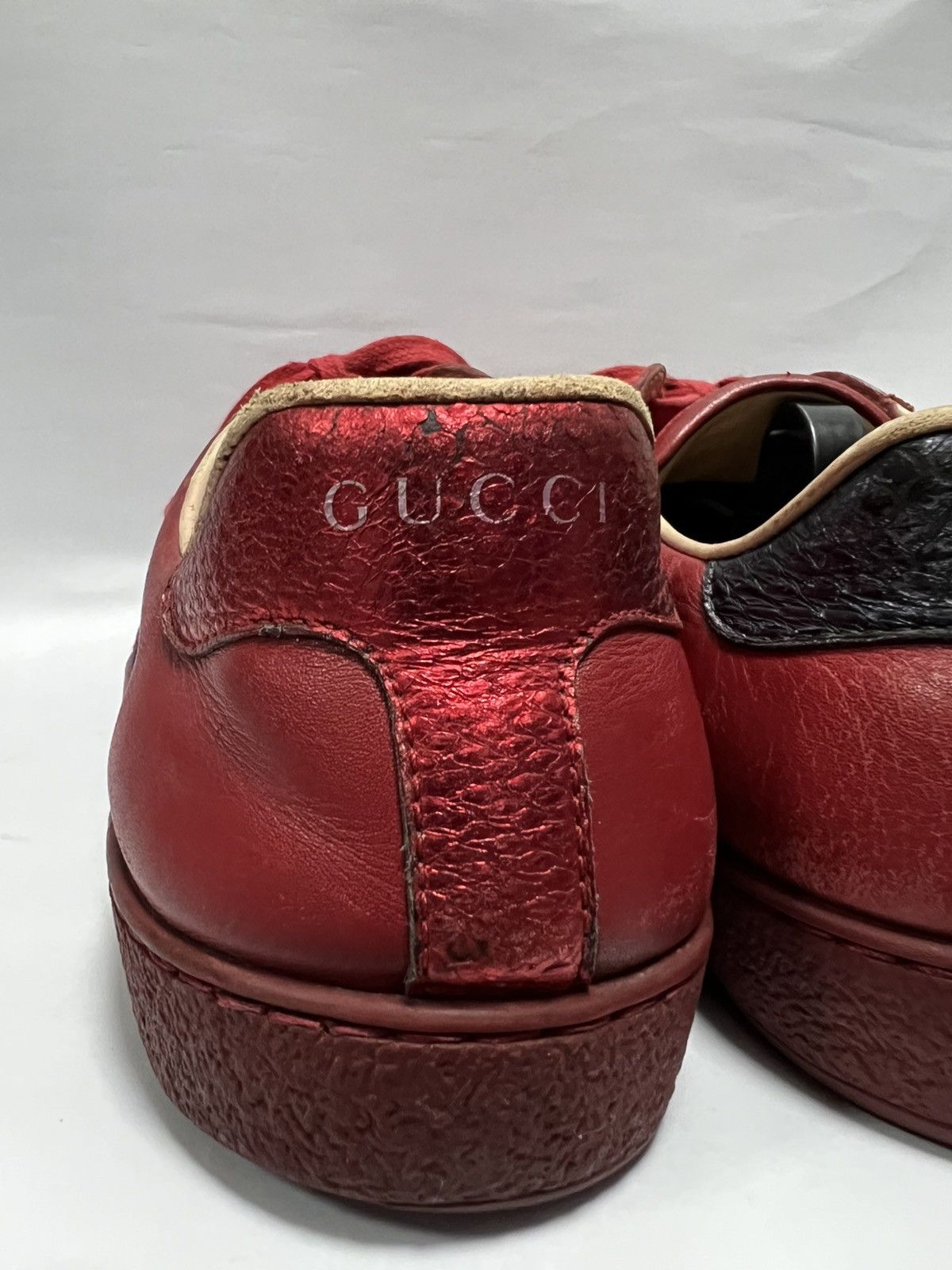Gucci Gucci - Red Leather Web Ace Low Top Sneakers Size US 6.5 / EU 39-40 - 13 Thumbnail