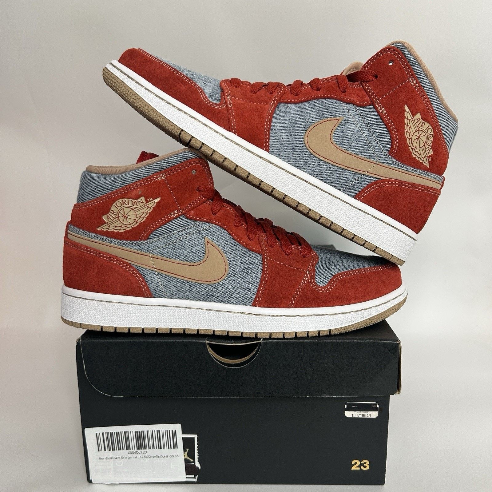Nike Nike Air Jordan 1 Mid SE "Denim/Red Cinnabar Hemp White" Size US 9.5 / EU 42-43 - 1 Thumbnail