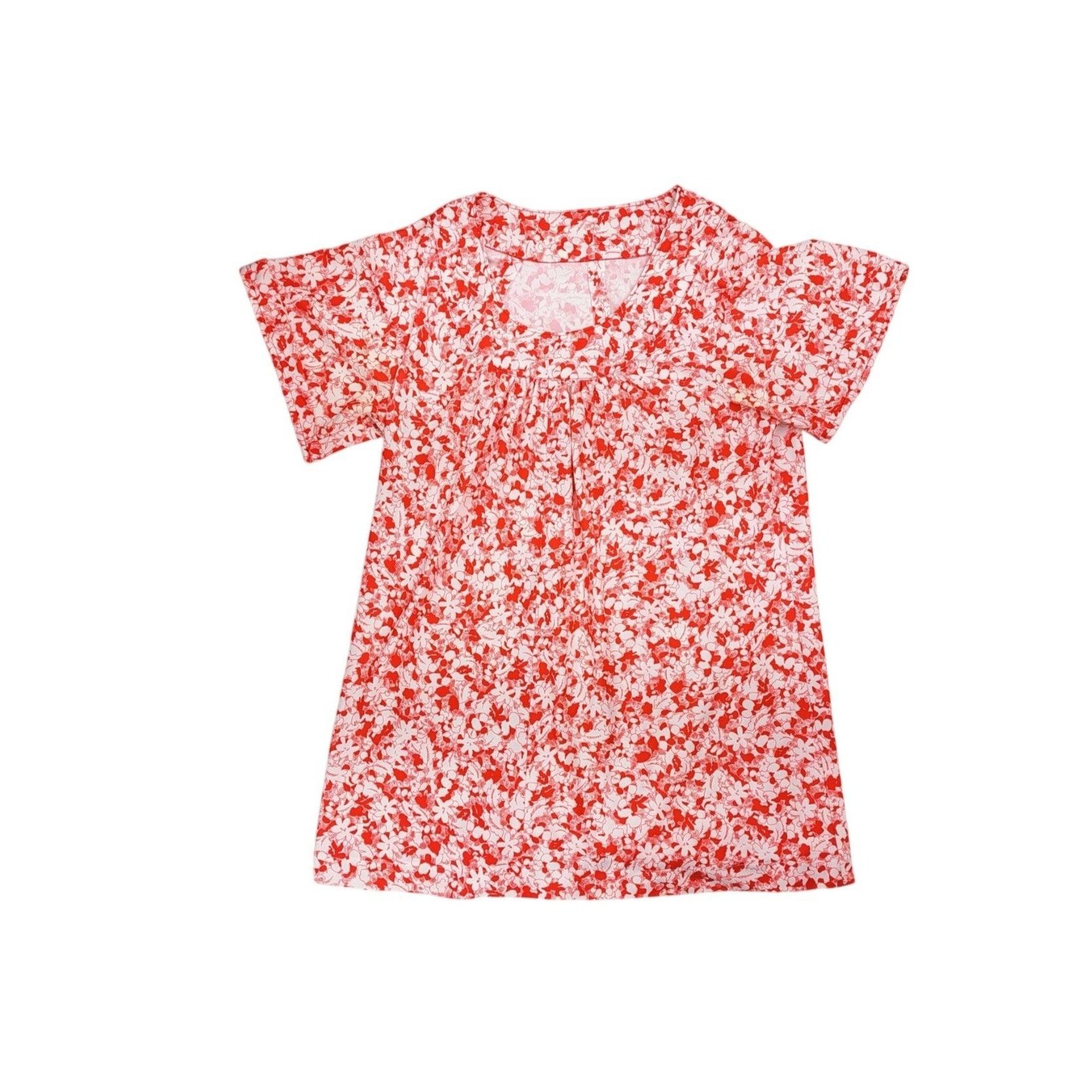 Handmade Vintage Red White Floral Short Sleeve Women Top Handmade 70s Size L / US 10 / IT 46 - 2 Thumbnail
