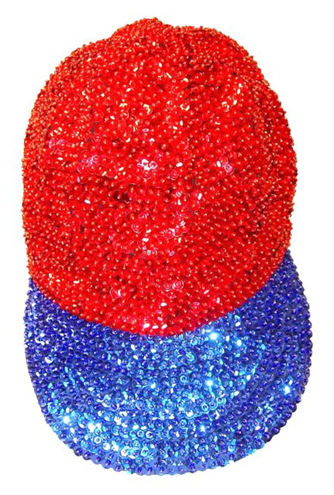 Designer Sequin Baseball Cap RED w/BLUE BRIM Size ONE SIZE - 1 Preview