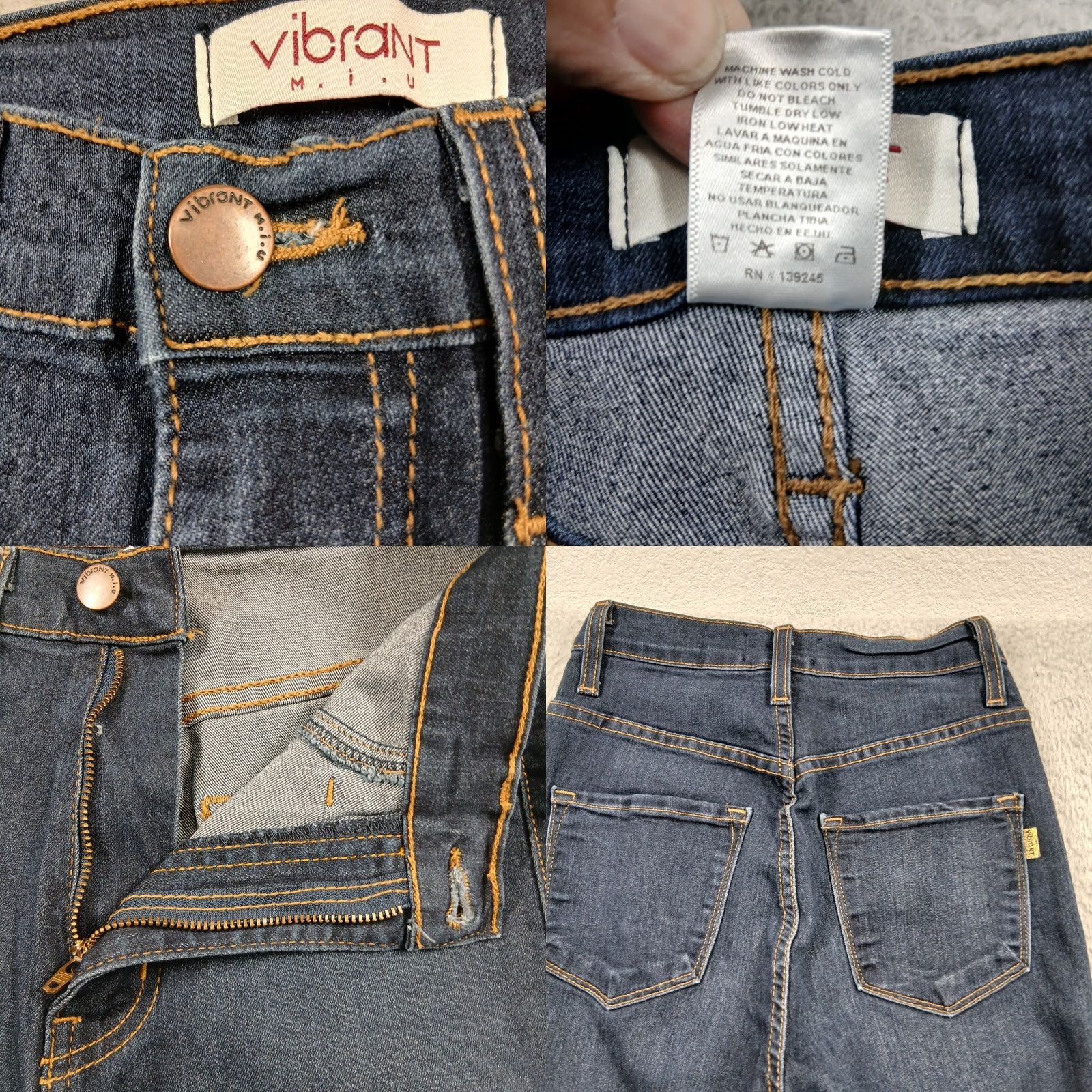 Vintage Vibrant M.I.U. Bell Bottom Jeans - High Rise Blue W25 Juniors Size 3 EUC Size 26" / US 2 / IT 38 - 8 Thumbnail