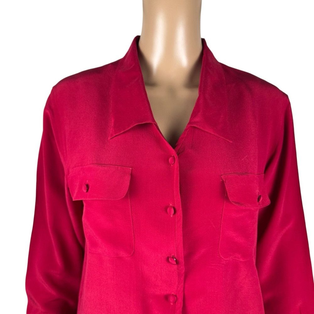 Other Vintage Blouseworks 100% Silk Red Long Sleeve Shirt Size M Size M / US 6-8 / IT 42-44 - 2 Thumbnail
